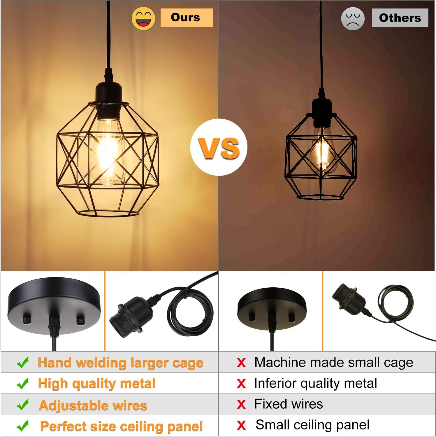 Pendant Lighting, Industrial Light Fixture, Retro Vintage Farmhouse Pendant Lights , Black Metal Cage Hanging Lights, Ceiling Lamp for Kitchen Island, Living Room, Dining Room, Loft, E26 Base, 2-Pack : Everything Else