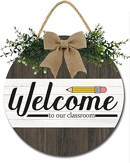 Sokomurg Welcome to Our Classroom Welcome Sign for Classroom Class Door Rustic Round Wood Hanging Sign for Classroom Hign School Wall Decor Decoration Outdoor Indoor