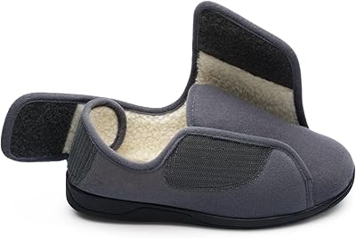 Happy Touch Men's Multi Adjustable Extra Wide 80-D Memory Foam Diabetic Slippers for Swollen Feet, Edema, Arthritis, Elder...