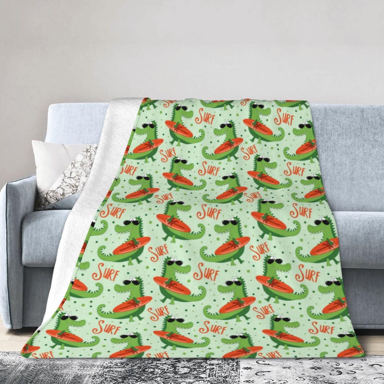 Noble Ren Surfing Crocodile Ultra-Soft Micro Fleece Blanket Winter Warm Soft Lannel Fleece Throw Blanket For Couch Sofa Bed 60"X50"