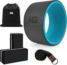 Yoga Wheel with 2 Yoga Blocks and Strap for Stretching & Backbends Exercise Set for Flexibility, Pain Relief & Core Strength Yoga Equipment for Men & Women Ideal for Home Workouts Black