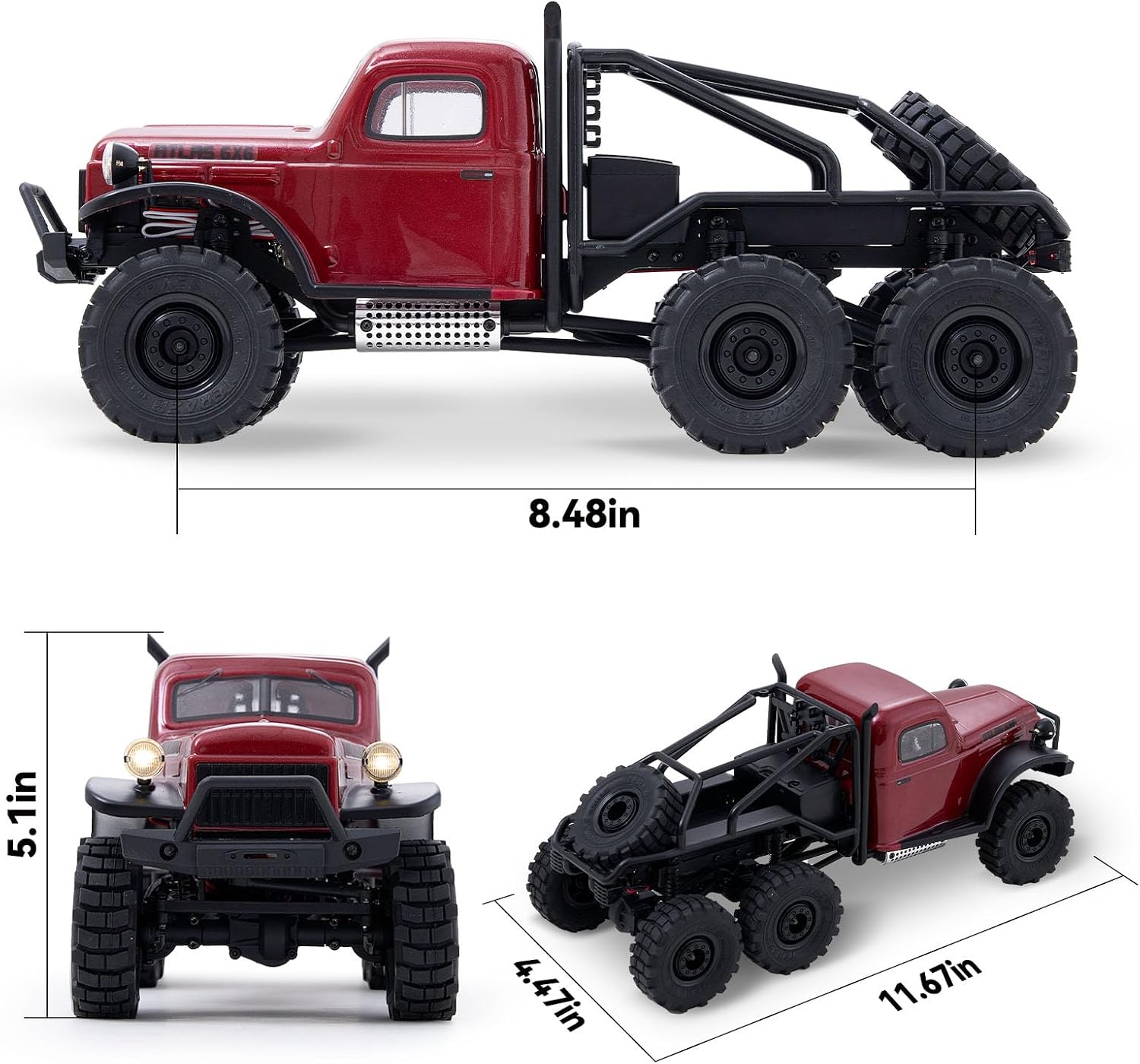 EAZYRC FMS Rochobby 1/10 Atlas Ready Set RC Crawler RC Truck 4X4 with Lighting, 2.4GHz Radio,Ball Bearing, Metal-Gear Full,4 Link Suspension,Rapid Separation Car Body for Adult (1/18 Red)