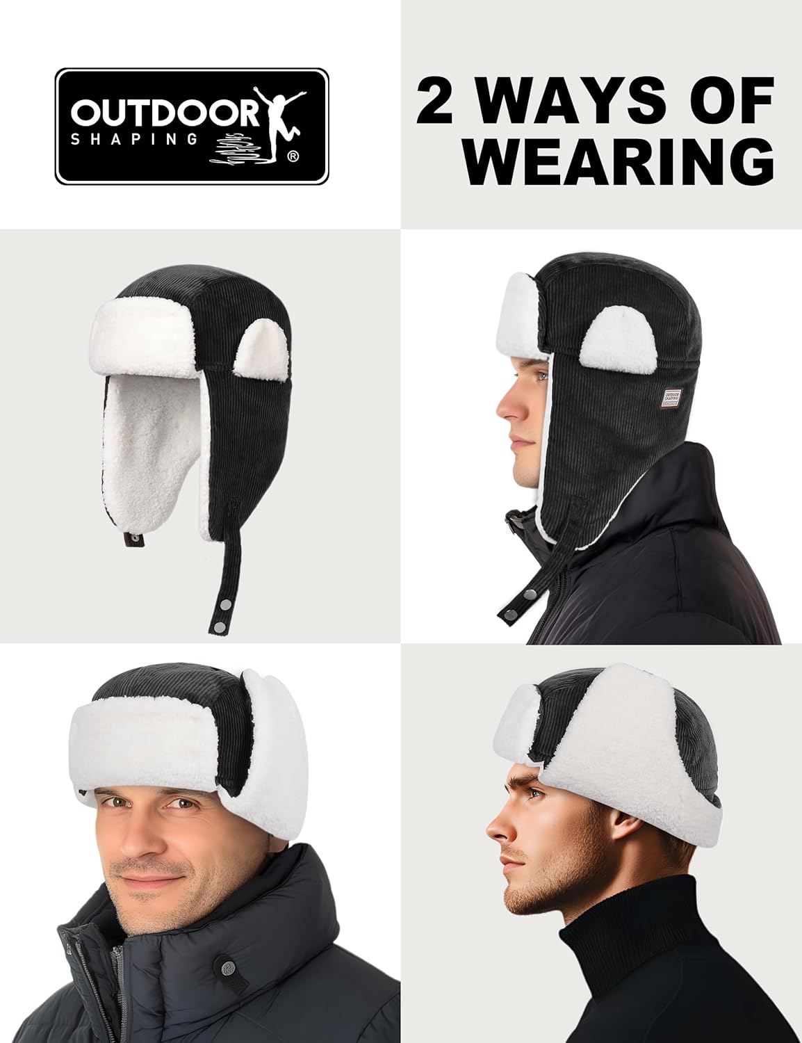 OUTDOOR SHAPING Trapper Hat for Men Women Windproof Trooper Hat Ushanka Ear Flaps Warm Winter Outdoor Hats - Image 5
