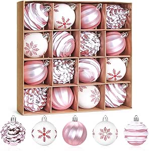 Meleager Weihnachtskugeln Rosa, 16 Stück Weihnachtskugeln Set