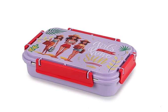 CELLO Delish Insulated Lunch Box, Violet | Inner Stainless Steel Compartment | Silicon Seal in The Lid with 4 Sided Click Locks | Ideal for College,Office, Outdoor Activities