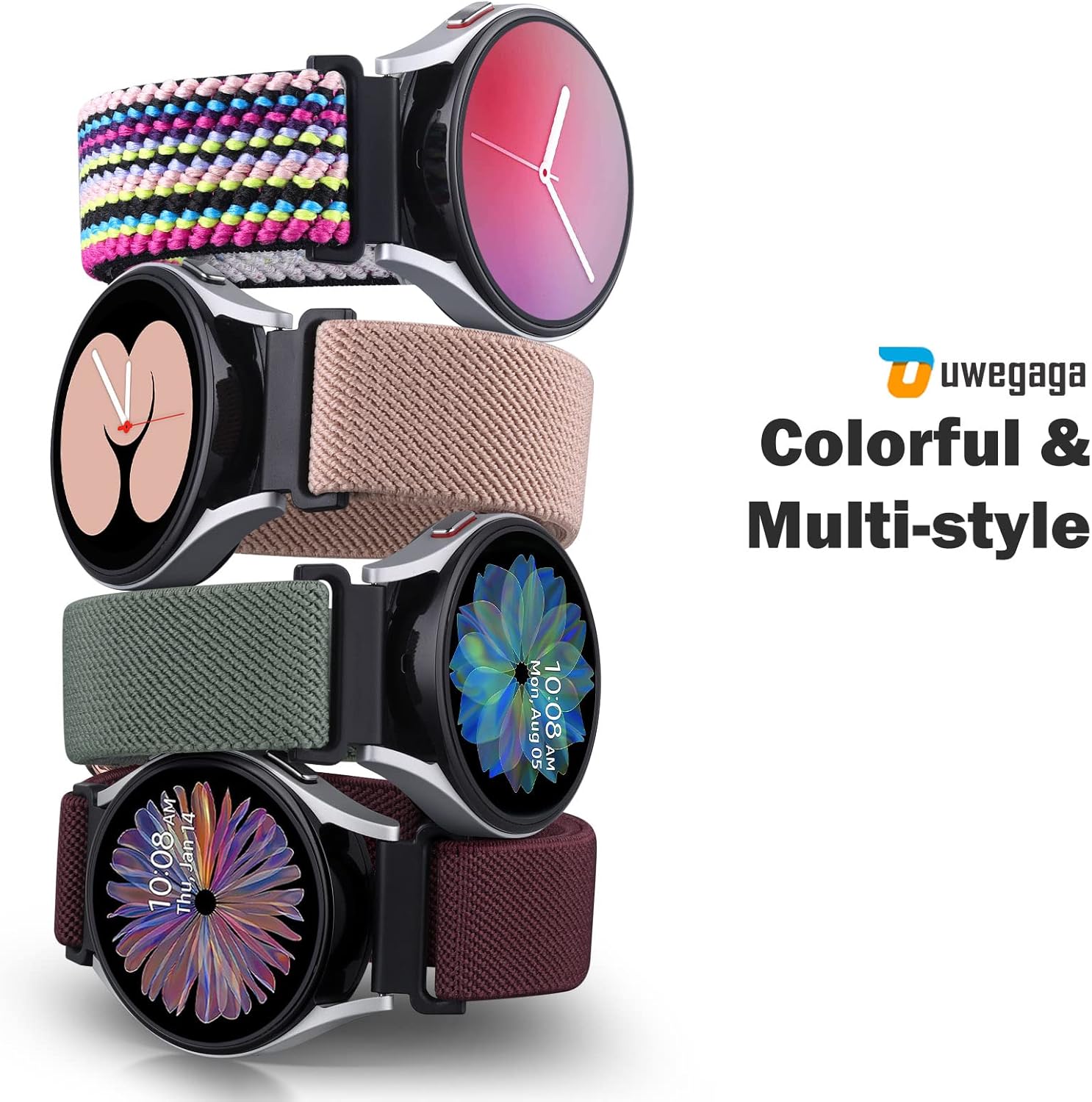 Ouwegaga Elastic Bands Compatible with Samsung Galaxy Watch 7 6 5 4 Band 40mm 44mm, Galaxy Watch 5 Pro 45mm/Watch 6 4 Classic 47mm 43mm 42mm 46mm/Watch FE/Active 2, 20mm Stretchy Nylon Sport Strap - Image 6