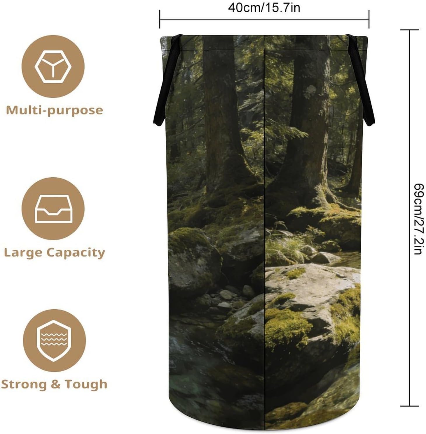 Green Valley Stream Waterfall Laundry Hamper 86L Waterproof Collapsible Clothes Basket with Double Handles Freestanding Foldable Laundry Basket Large Clothes Hamper for Bathroom