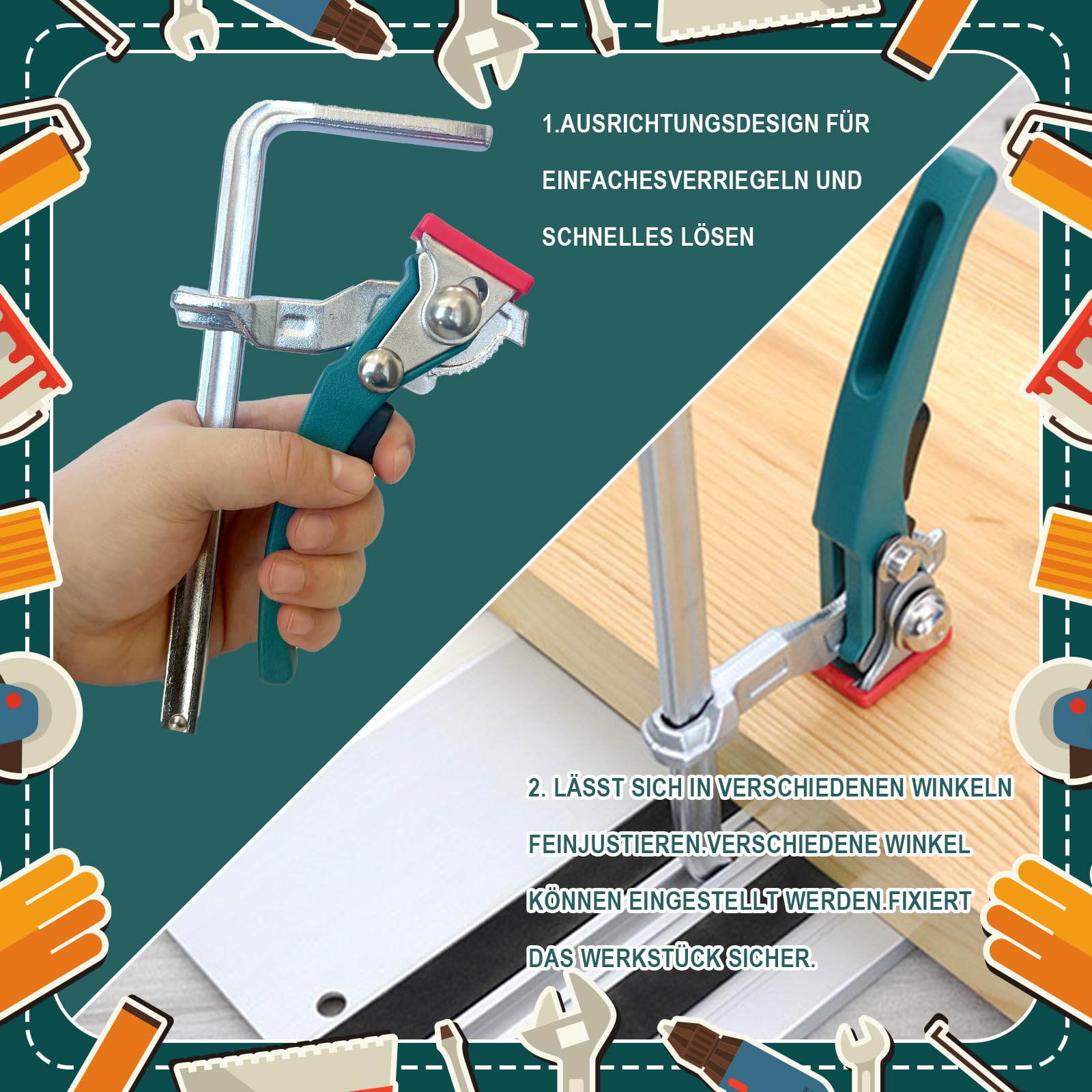 2 herramientas de tensión de palanca giratoria para banco de trabajo, abrazadera para guías de sierra, lijado y procesamiento de madera, capacidad de 160 mm, profundidad de 60 mm, cierre rápido con