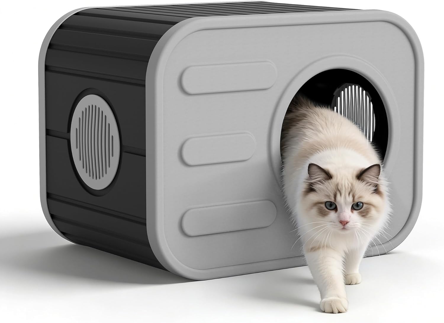 Plastic Outdoor Cat House Weatherproof, Stackable Feral Cat House Outside with Double Louvered Vents, Resin Cat Shelter Waterproof for Outdoor Indoor Use, Gray