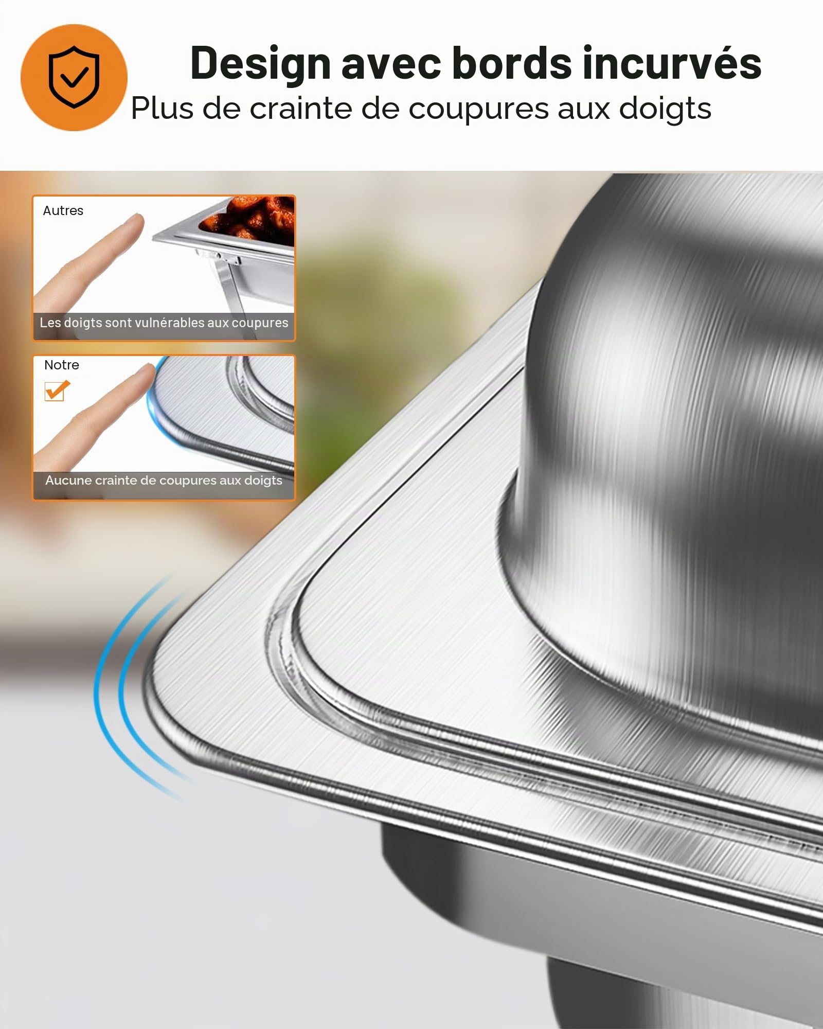 Chafing Dish Buffet 9L[Robuste et Durable], Lot de 2 récipients de Maintien au Chaud en Acier Inoxydable (Design à Bord roulé) Chauffe-Plats pour Traiteur, Buffet et fête - Silver Square