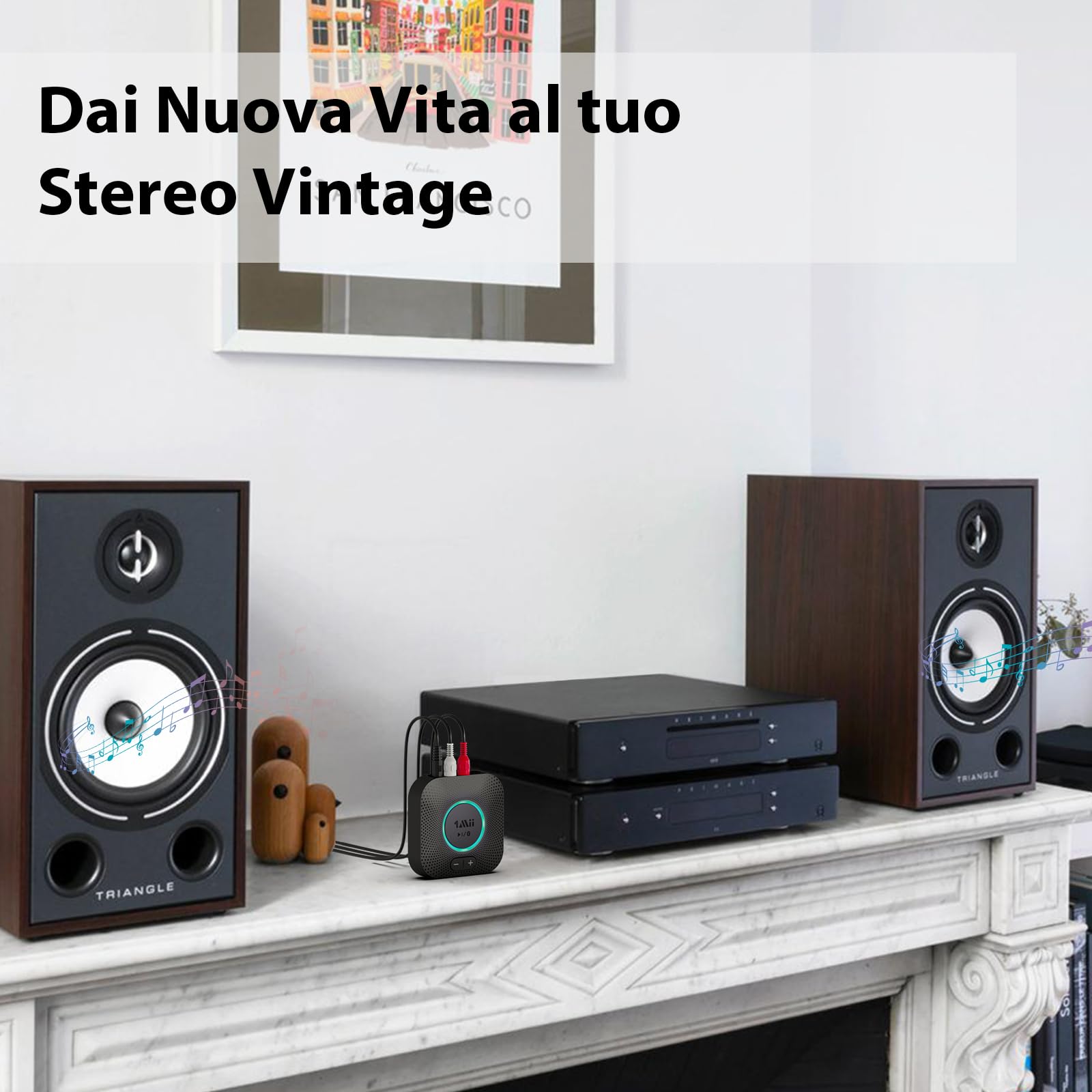 1Mii Ricevitore Bluetooth 5.3 HiFi, Adattatore Audio Bluetooth con Controllo Volume, Jack AUX e RCA aptX HD/Bassa Latenza Musica Wireless per Casse Attive, Impianto Stereo, Amplificatore, Lungo Raggio