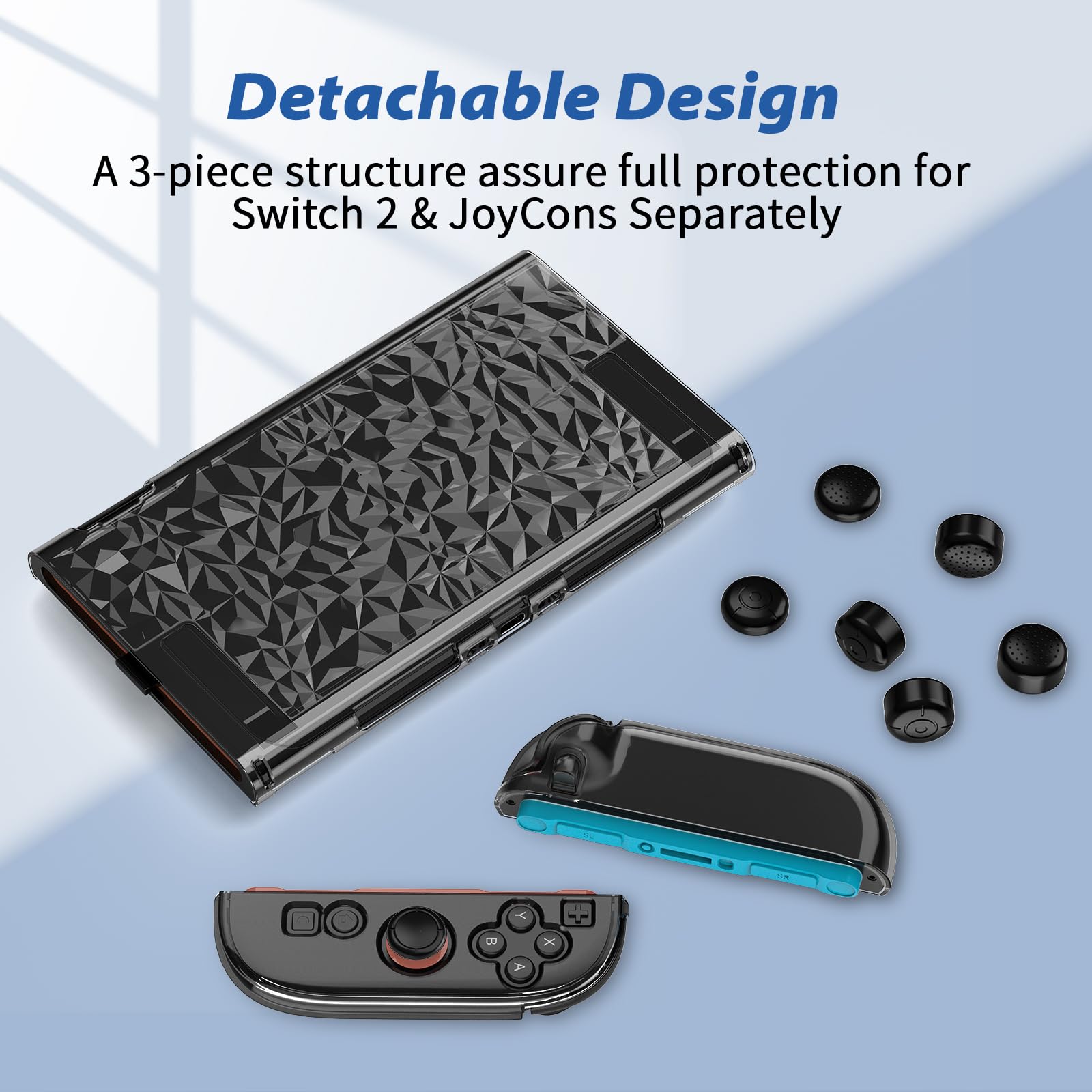 HEYSTOP [120 Pezzi] Cover per Nintendo Switch 2 Dockable PC Custodia Protettiva Trasparente con Pellicola Temperata e Impugnature per i Pollici per Nintendo Switch 2 Accessori per Controller