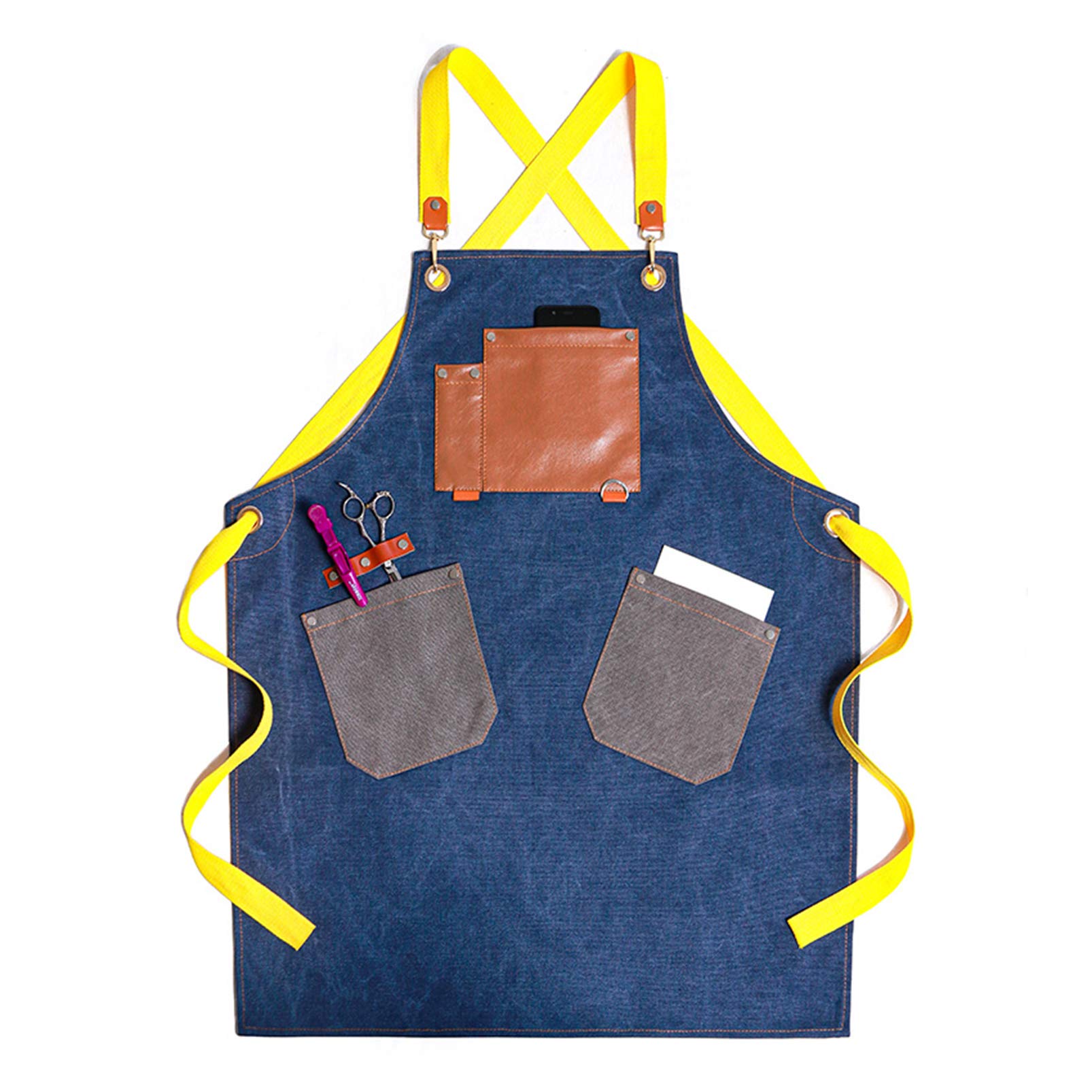 Delantales de Mezclilla con 4 Bolsillos para Hombre y Mujer - Estilo Lavado | Delantal Ajustable LA XX L (Azul)