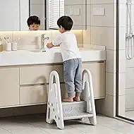Toddler Step Stool for Bathroom Sink, Kids Potty Ladder Potty Training Stool for Toilet with Handle, Kitchen Helper for Babies (Grey (2 Steps))