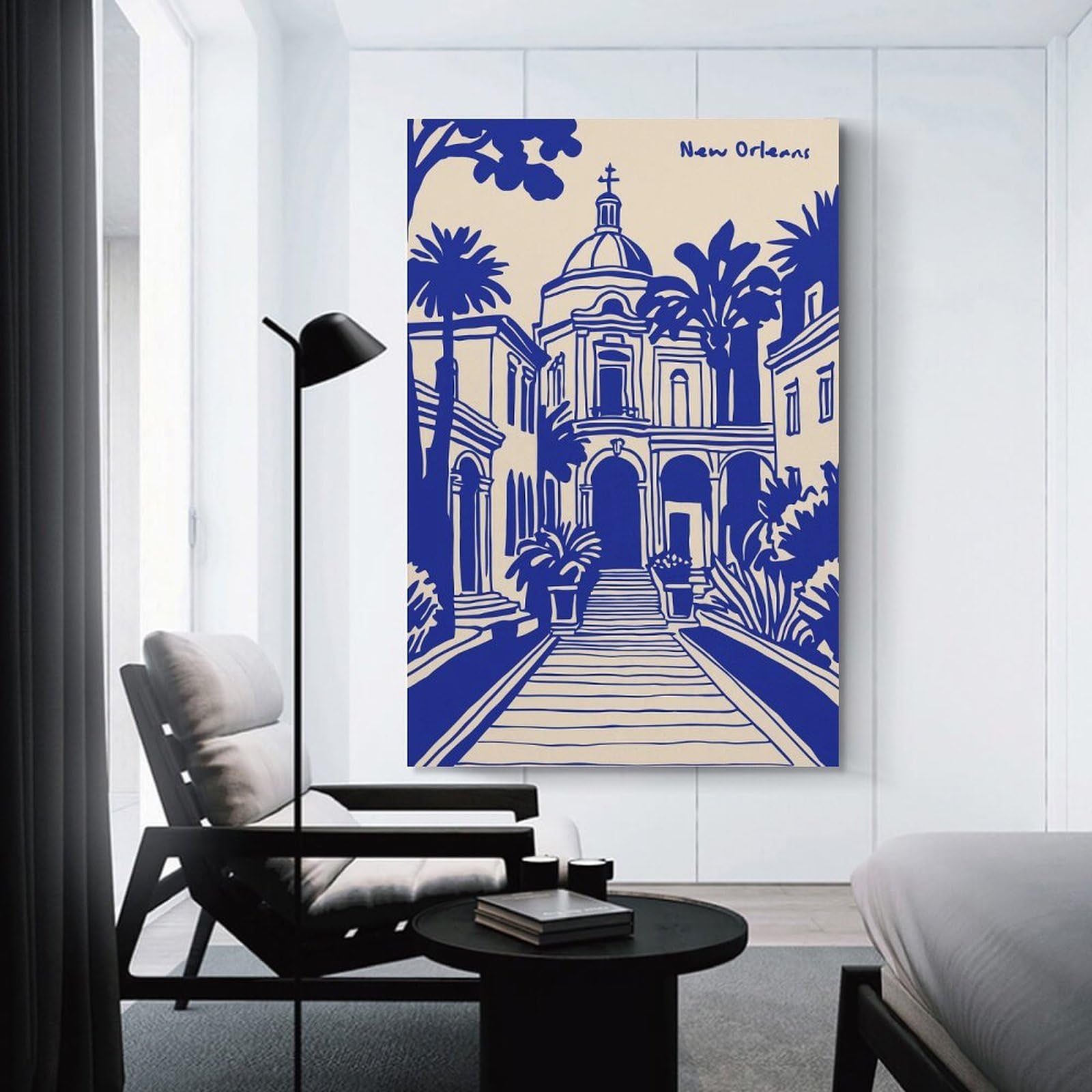 Junmoney Canvas Art Print New Orleans Architecture And Palm Trees, 24x36inch(60x90cm), for Office, Study Or Home Workspace, Home Office Artwork with Decorative Appeal