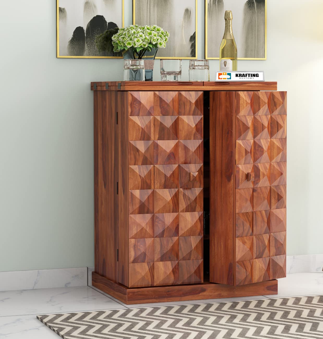 KD FURNITURES Wood Bar for Home Home Bar Furniture Wooden Bar with Storage