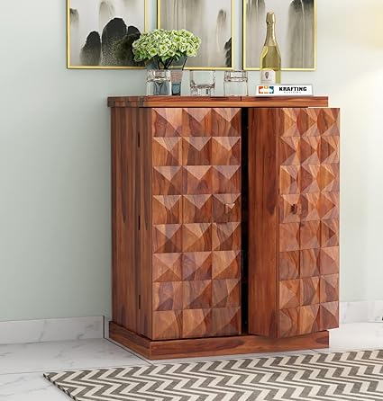 Wood Bar Cabinet for Home || Home Bar Furniture || Wooden Bar Cabinet with Storage || Bar Units || Bar Cabinet for Living Room || Wine Rack with Drawer & Glass Holder || Honey Oak Finish (Style 4)