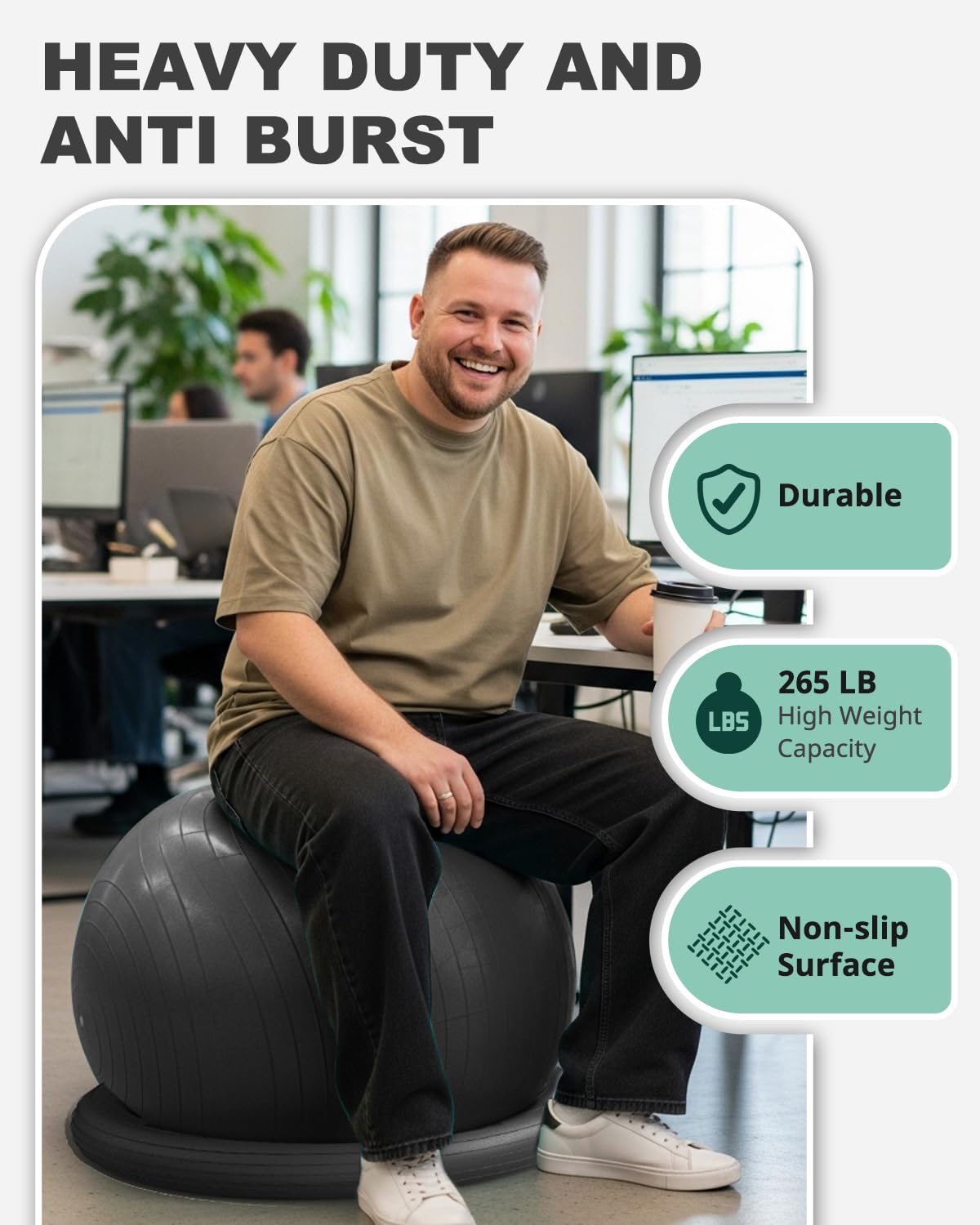 Trideer Yoga-Ball-Stuhl mit Basis für Heimbüro-Schreibtisch, Stabilitäts- und Fitnessballsitz zur Linderung von Rückenschmerzen, Heim-Fitness-Studio-Workout für Bauchmuskeln, Schwangerschaftsball mit