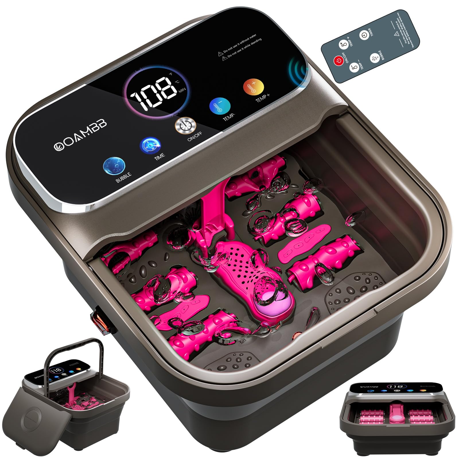 Collapsible Foot Spa with Heat Bubble Temp Control Remote Control Color Touch Screen Foot Bath Massager with 6