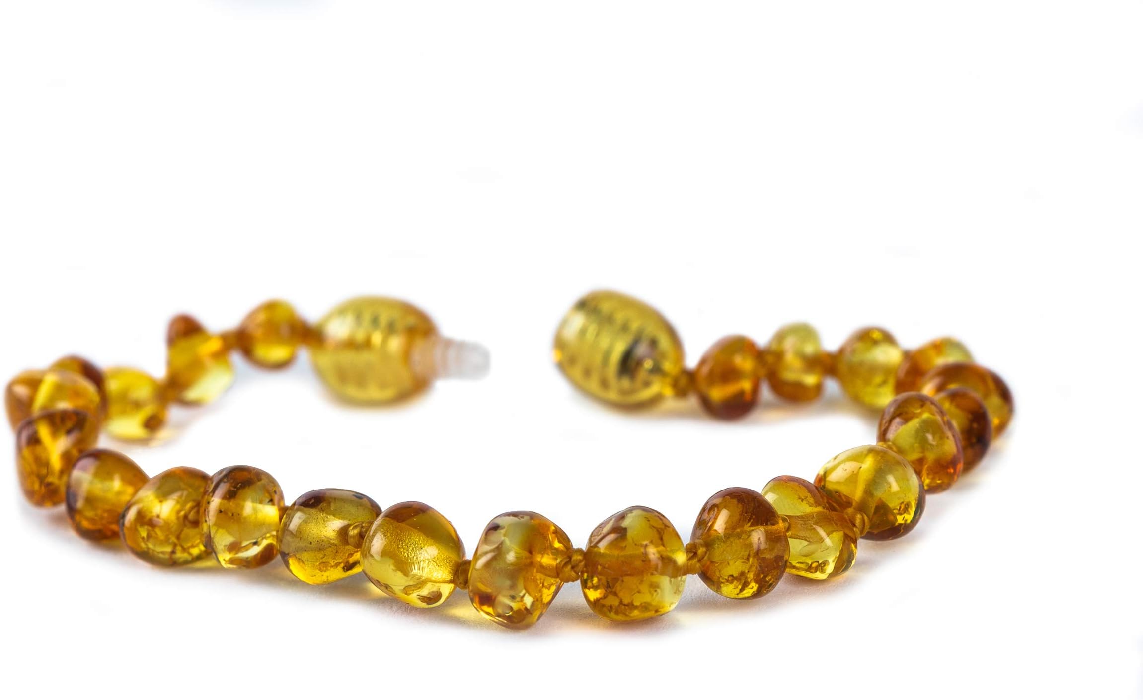 Baby J'sBaby J's - Honey Coloured Bracelet/Anklet - Premium Amber Bracelet - Handcrafted with 100% Baltic Amber - Fitted with a Safety Screw Clasp - Knotted to Prevent Scattering