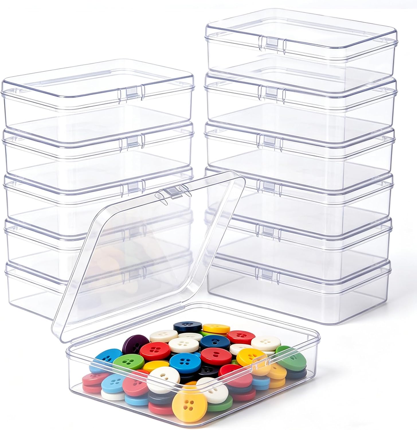 12Pcs Small Plastic Containers with Lids 4.5 x 3.4 Inch Mini Plastic Storage Boxes Clear Storage Containers Stackable Organizers for Beads Craft Accessories Game Pieces Office Supplies