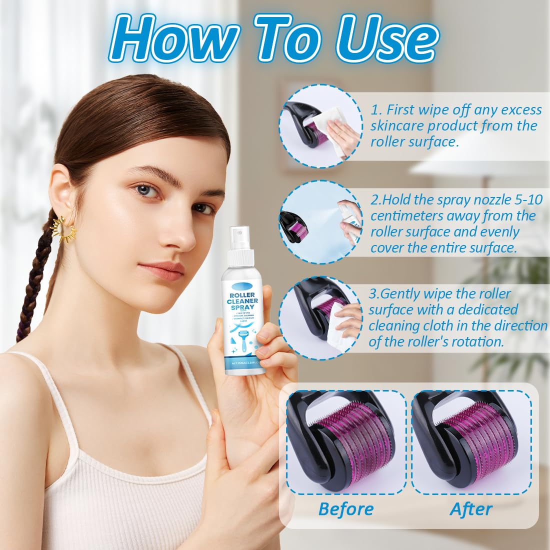 1 pezzo Microneedling Viso Roller Cleaner, Derma Roller Cleaner, Spray Roller Cleaners, Adatto per Rulli, Microaghi, Derma Stamp, 100ml