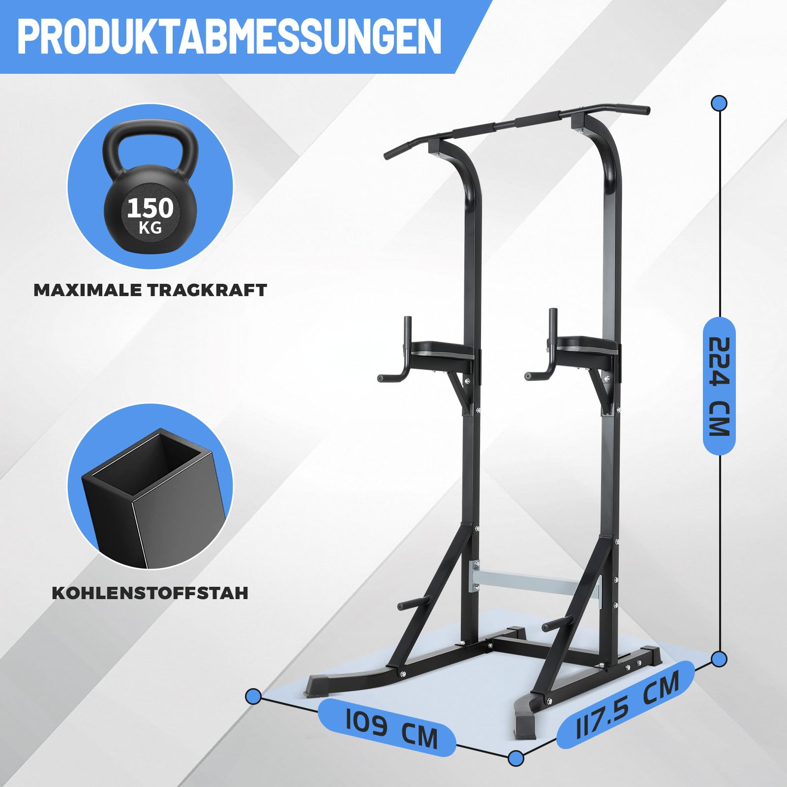 Klimmzugstange Freistehend Multifunktionaler Power Tower Dip Station Fitness Klimmzugstange Dip-Stationen Höhe Verstellbar NV-5609