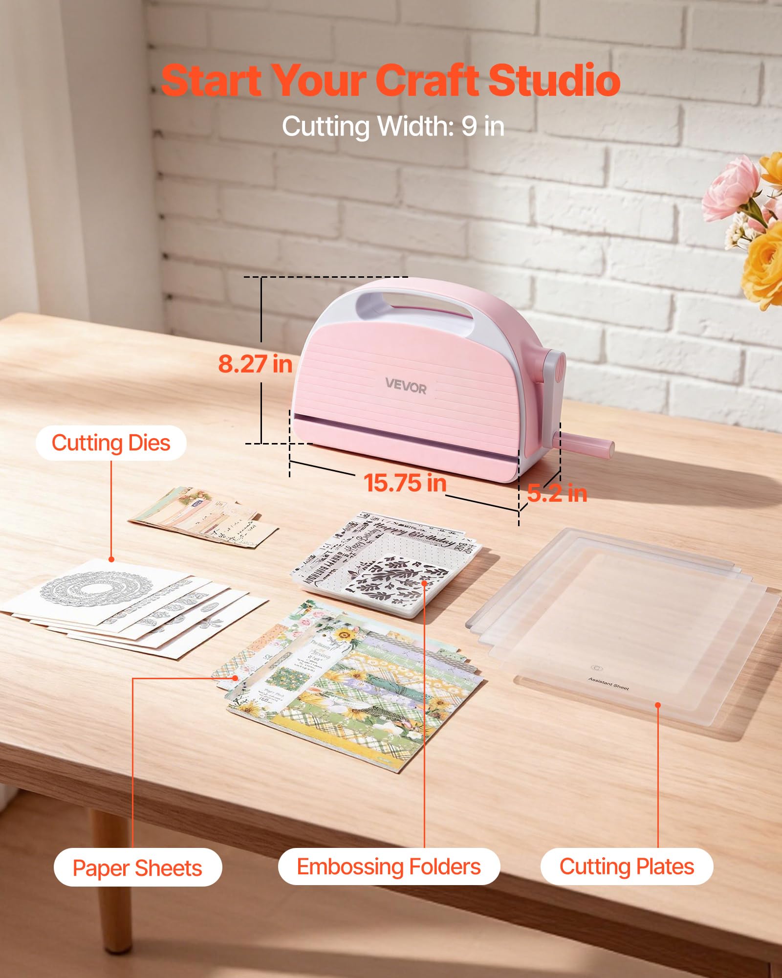VEVOR Manuelle Stanz- & Prägemaschine, 229 mm, Tragbares Stanzmaschinen-Set mit Stanzformen, Prägefoldern, Papierbögen, Schneideplatten, für Scrapbooking, Kartenherstellung & Bastelarbeiten