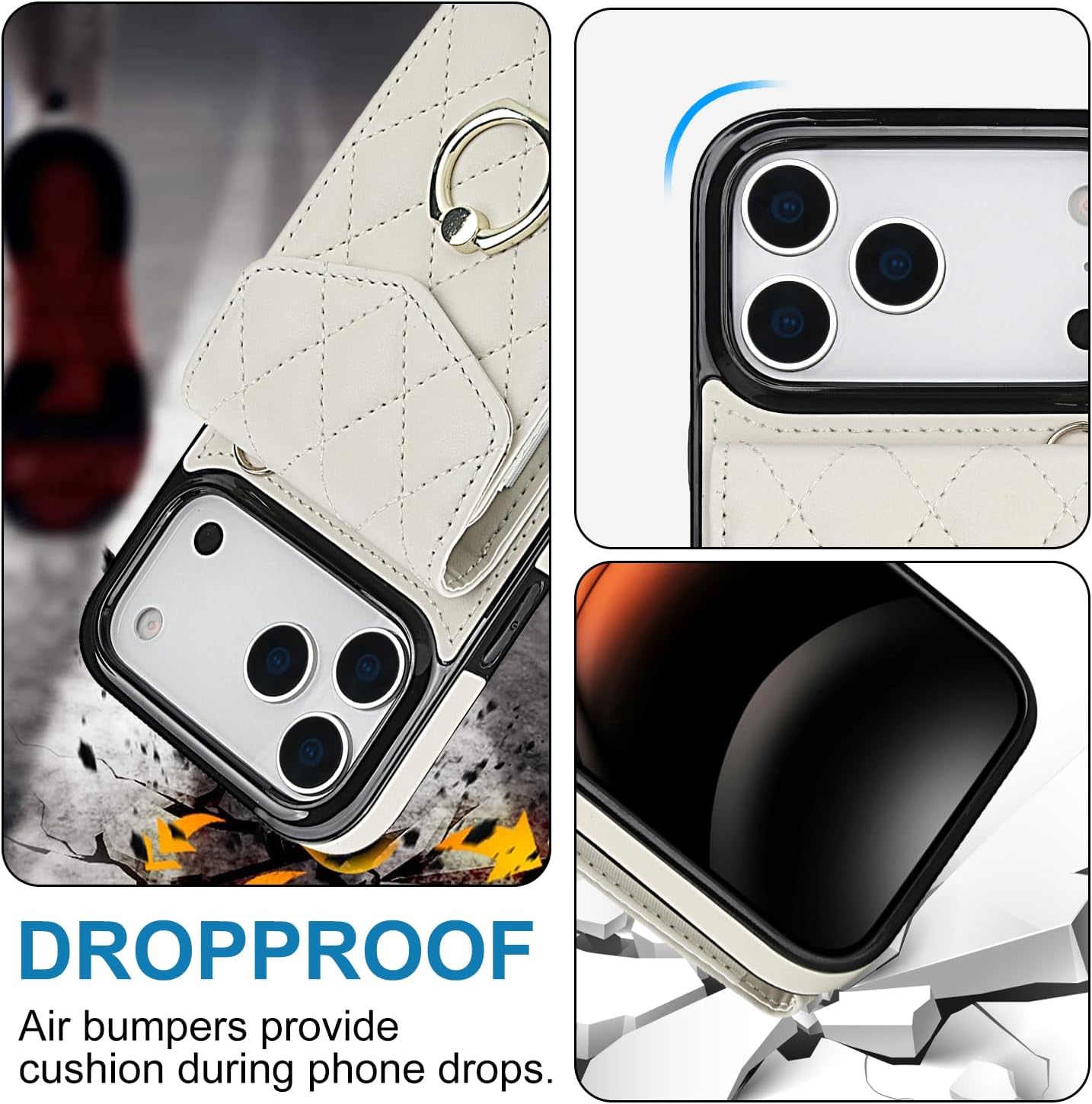 Crossbody Case for Apple 17 Pro Max with Card Holder, PU Leather with Wallet Removable Lanyard Wrist Strap Kickstand Cover for Women Girls Case for iPhone 17 Pro Max.Lanyard White - Image 3