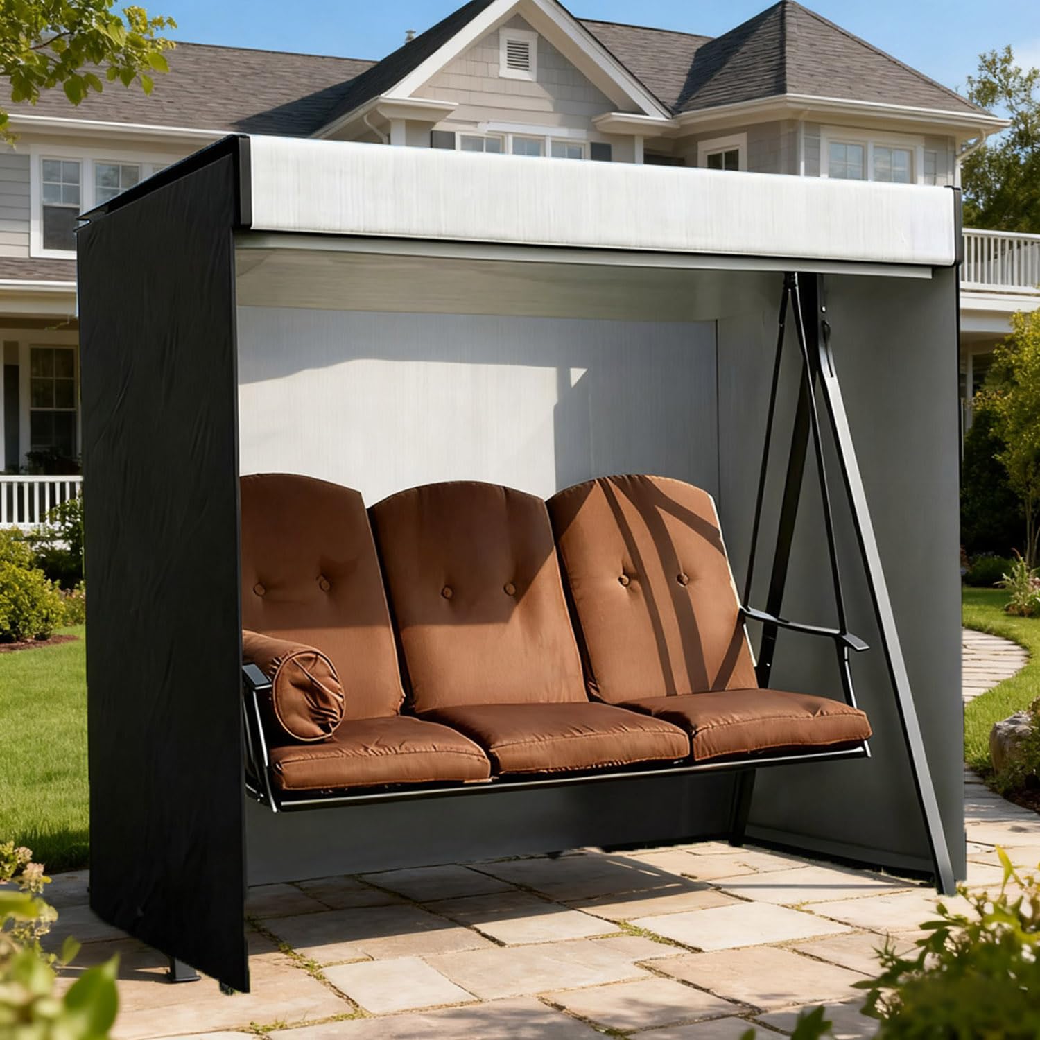 Greenfields Neutral/Earth Tones Heavy Duty Rectangular Garden Furniture Cover - 600D Oxford Lightweight Fabric - Waterproof Garden Table & Chairs - Windproof And Easy To Clean - L170 X W94 X H71cm