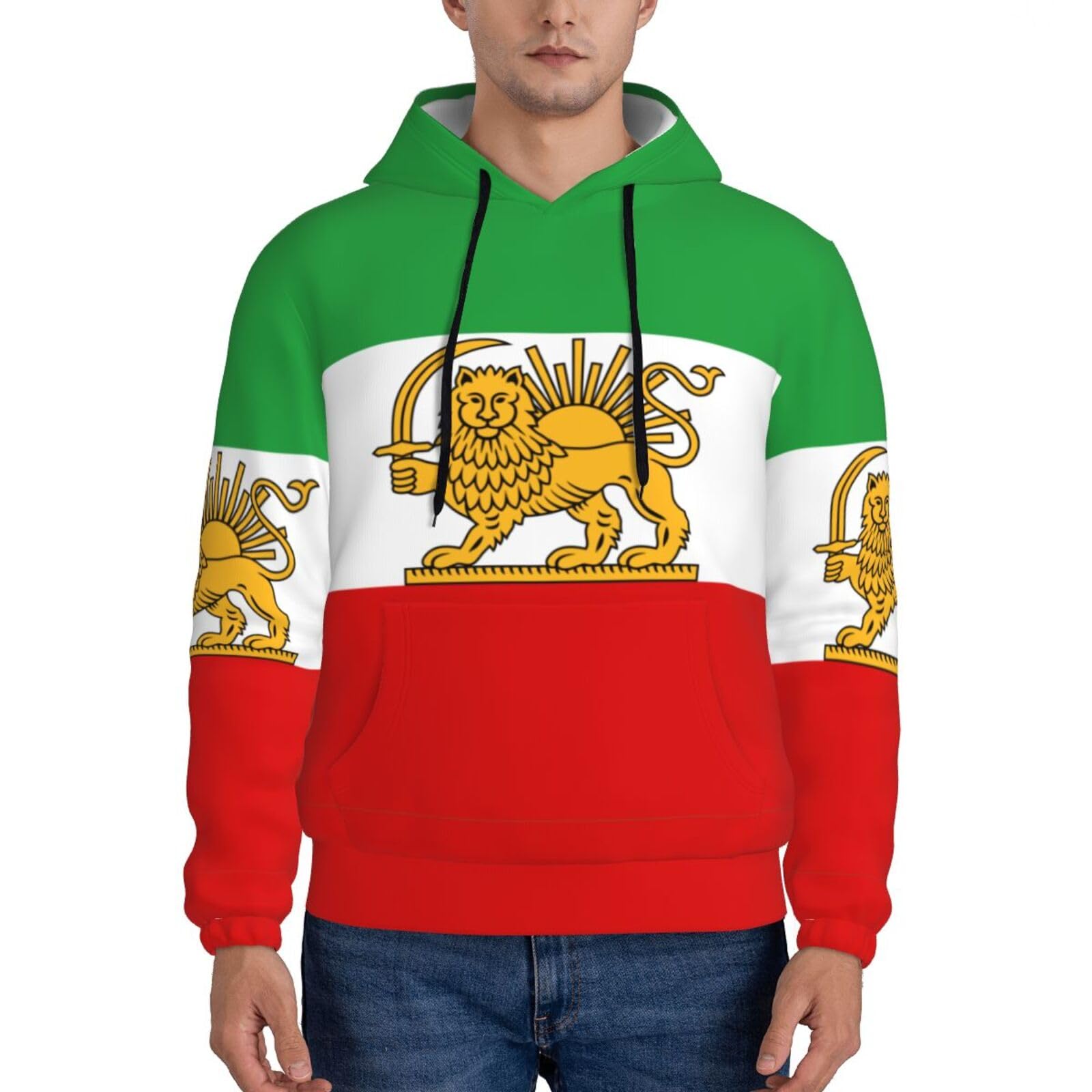 Anceky Make Iran Great Again MIGA Coat of Arms of Persian Flag Lion and Sun Men Hoodie Sweatshirt with Pockets