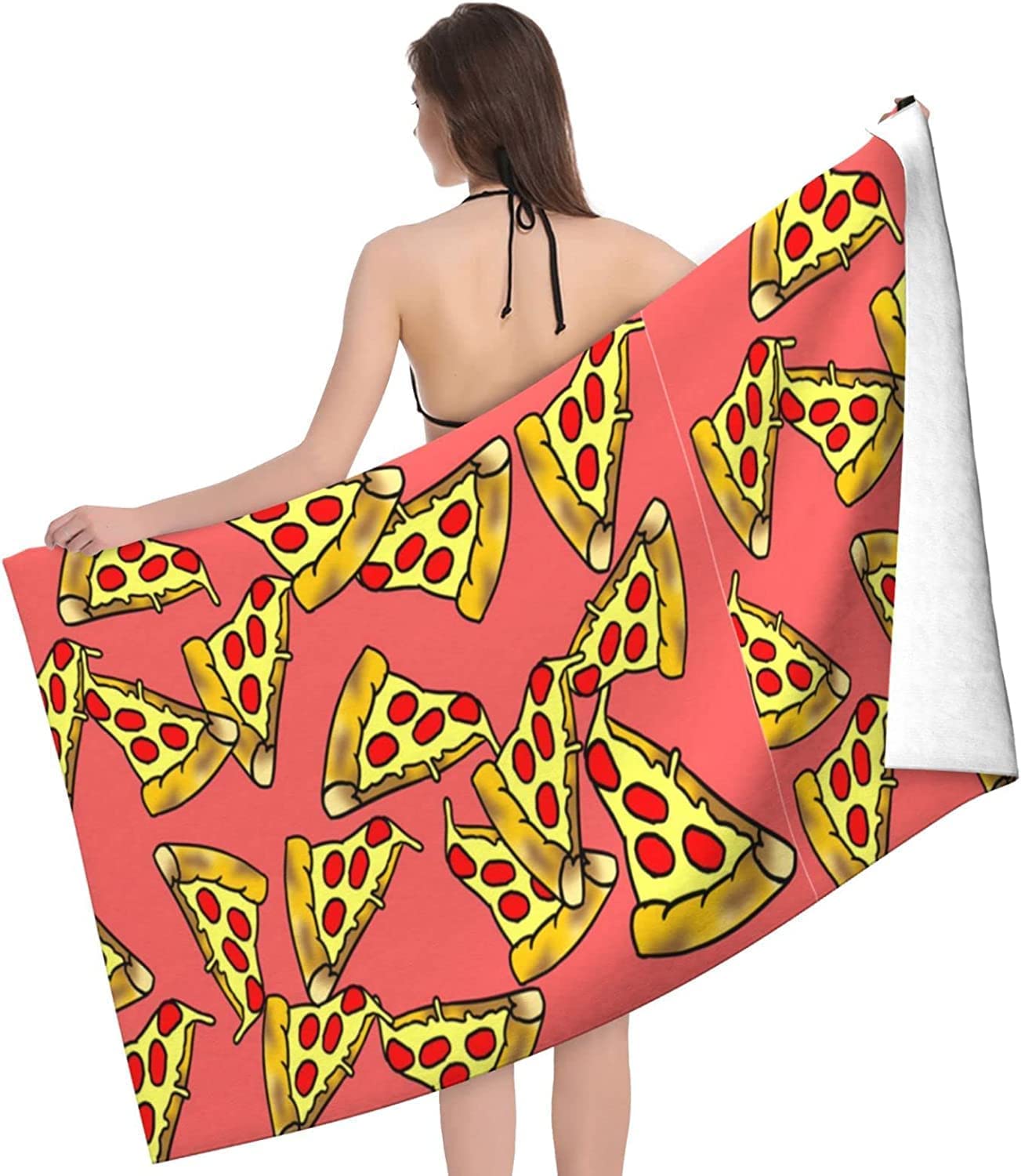 LSRCPD Pizza Print Beach Towel Highly Absorbent Microfiber Beach Blanket Soft Bath Towels 80X130 CM
