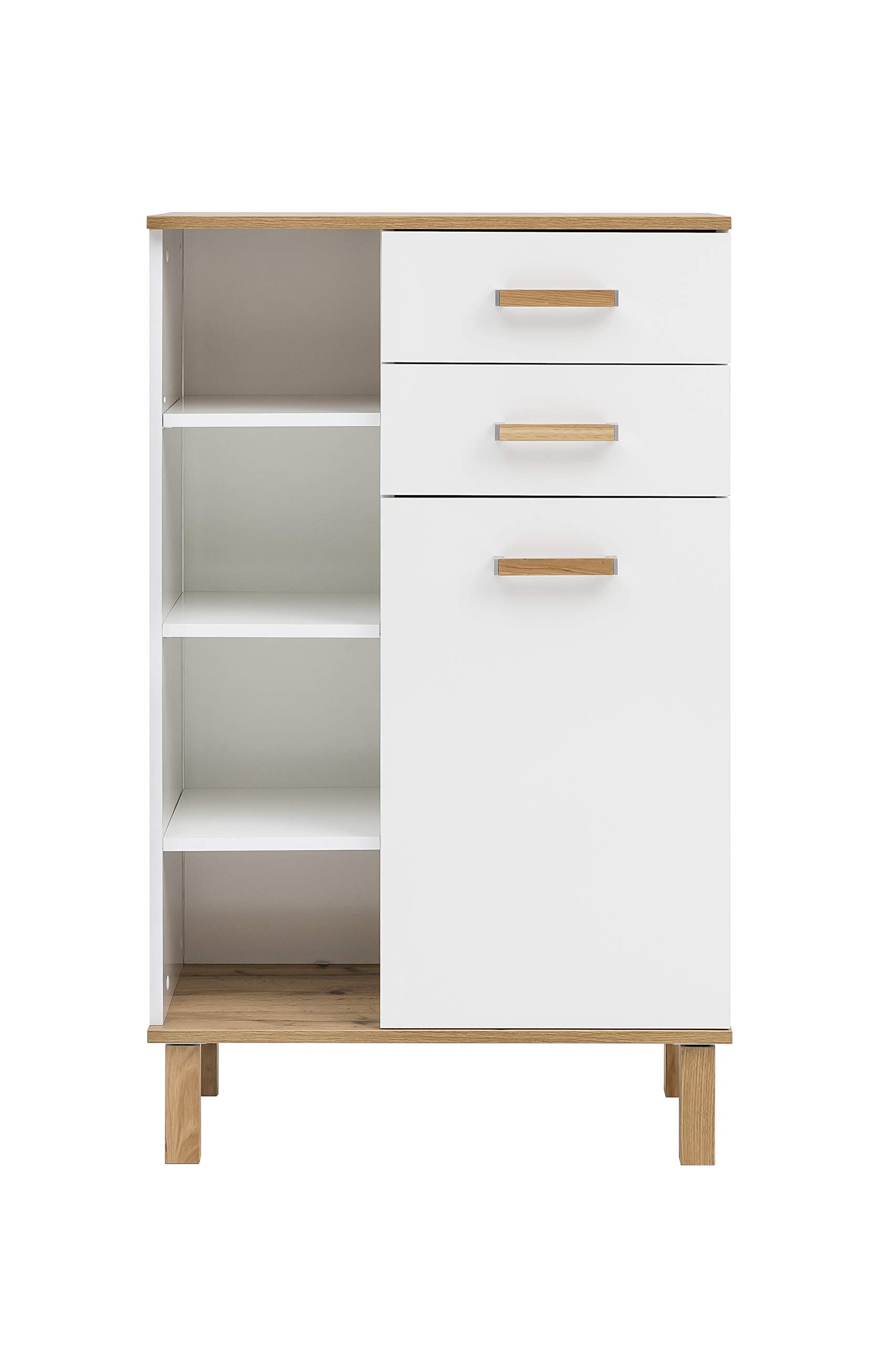 Schildmeyer Highboard Padua 142177, weiß Glanz/Eiche Landhaus Dekor, 67,0 x 35,0 x 114,5 cm
