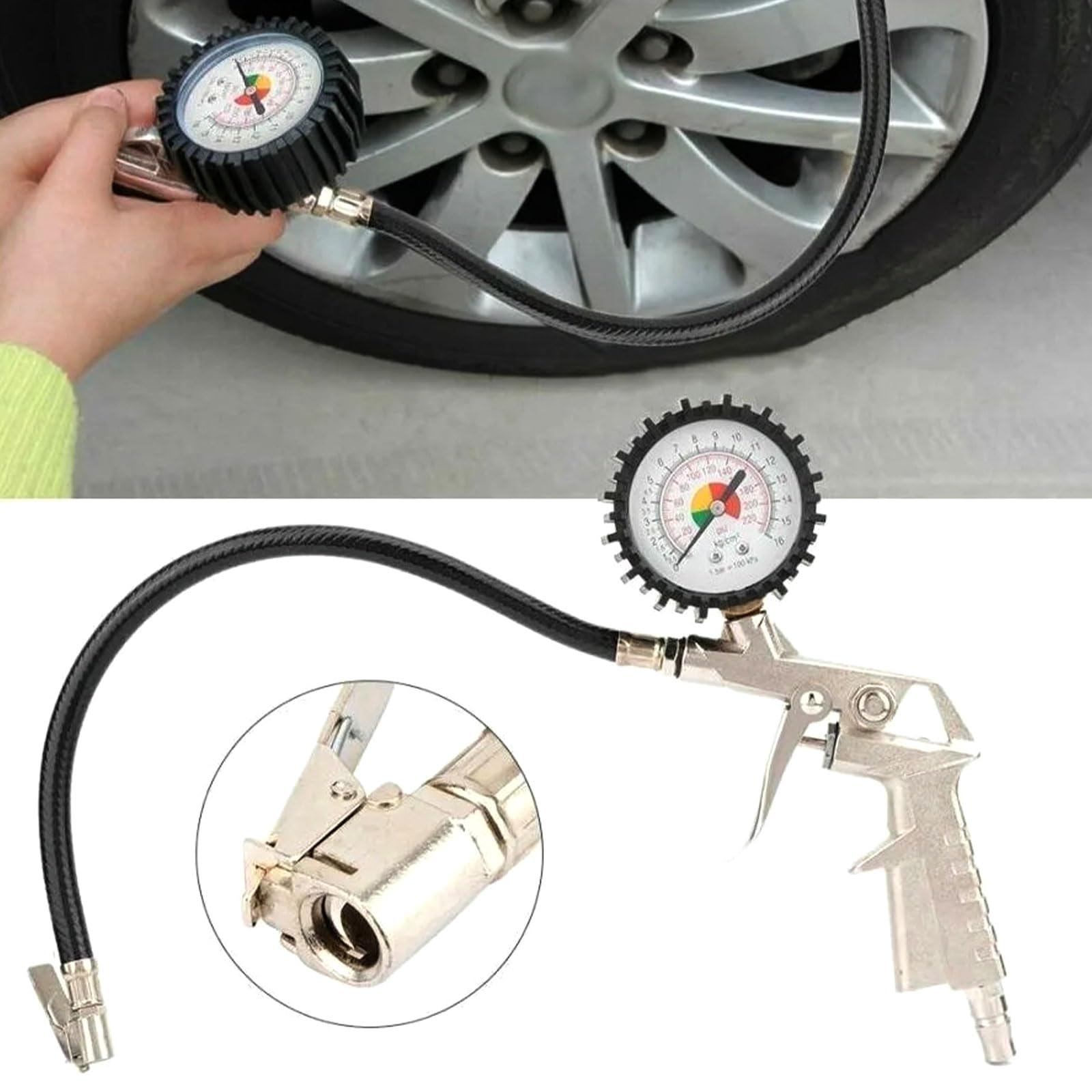 Manometre Pression Pneu, Jauges de Pression Des Pneus, Numérique Manomètre, Pistolet de Gonflage Manomètre, Testeur de Pression Des Pneus, Gonflage Pneu Voiture Avec Ecran LCD pour Voitures Motos