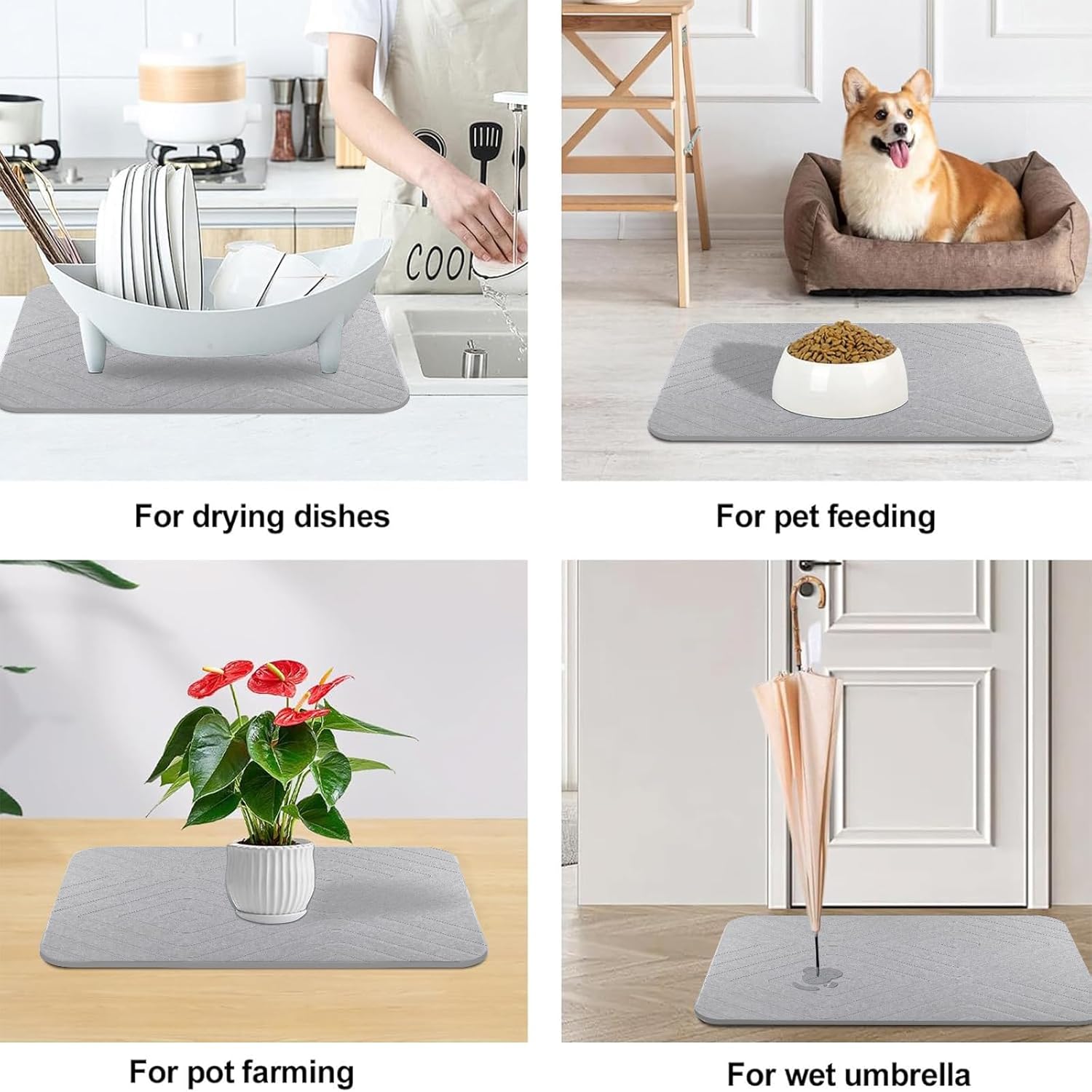 Stone Bath Mat, 2 Pack Diatomaceous Earth Shower Mat, Non-Slip Super Absorbent Quick Drying Bathroom Floor Mat, 24x15, Light Grey