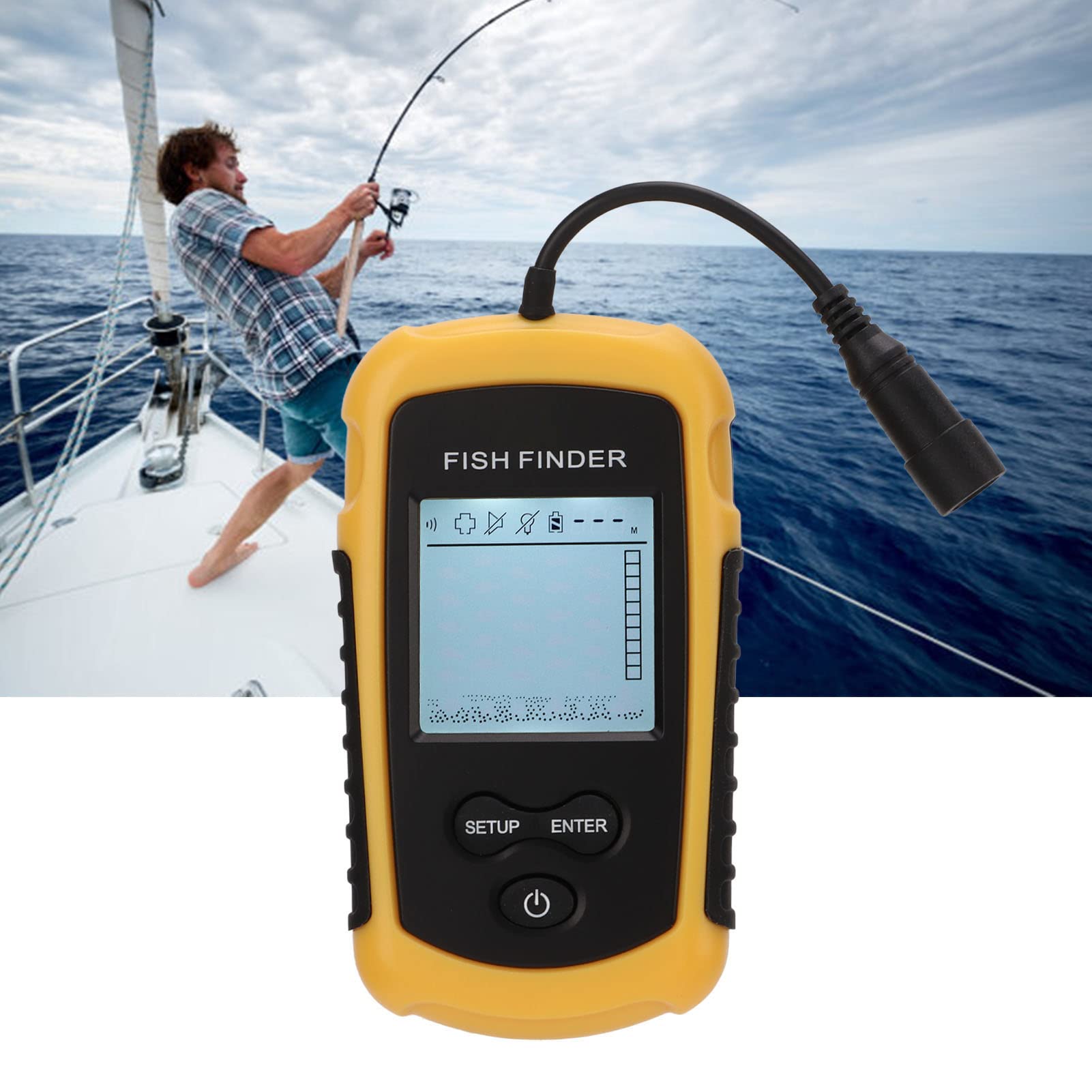 Pilipane Ecoscandaglio Portatile Per Pesci, Attrezzatura Da Pesca Per Barche Da Kayak Da Ghiaccio In ABS, Ecoscandaglio Subacqueo Intelligente Con Sonda, 100 M Di Profondità, 200 KHz