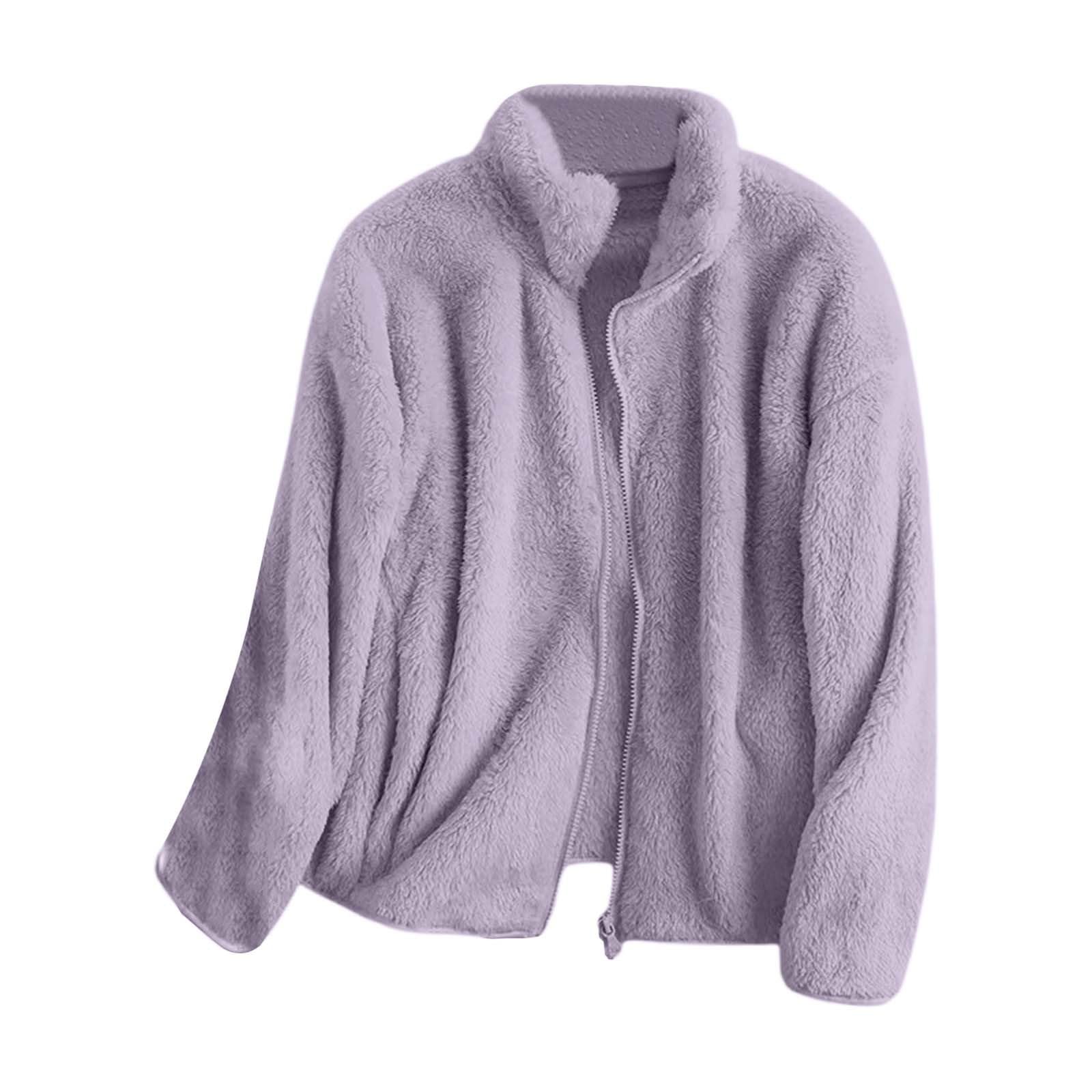 Vestes Polaires Femme Zippé Pull Épais en Peluche Vêtements d'extérieur Confortable Manteau Moelleux Oversize Col Montant Fermeture Éclair Grande Taille Teddy Hiver Chaud Blazer Hauts