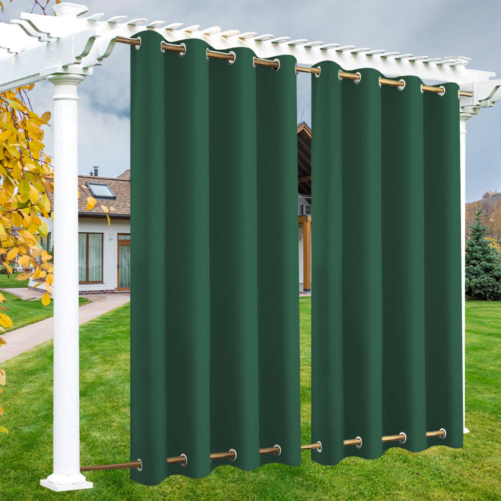 LSDINDF Outdoor Curtains Waterproof, 1 Panel Outdoor Curtain with Top & Bottom Grommets, Privacy and Sun Protection for Pergola, Gazebo, Patio, Porch and Poolside - W 108" x L 93"
