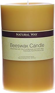 Natural Way BWC4X6 100% Pure Beeswax Pillar Candle, 6-inch Height, Made in USA