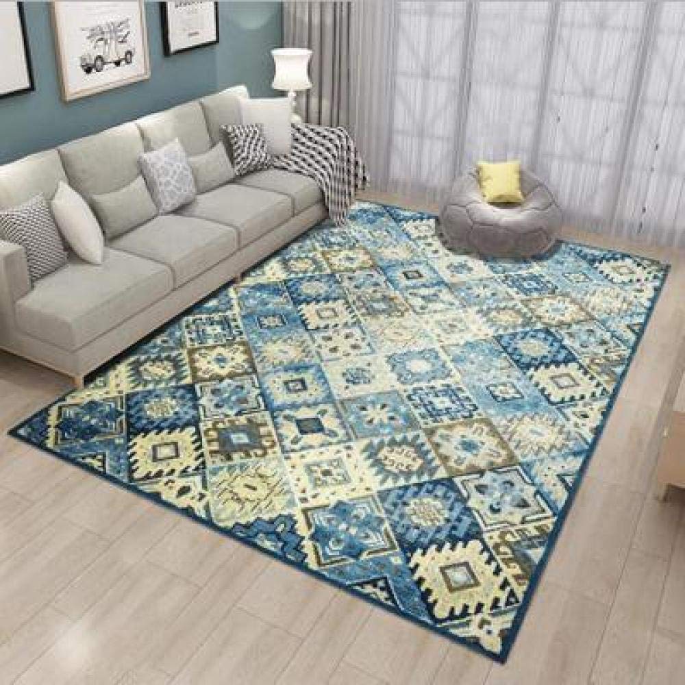 Tapis de salon bleu géométrique 140x200cm pour ambiance moderne