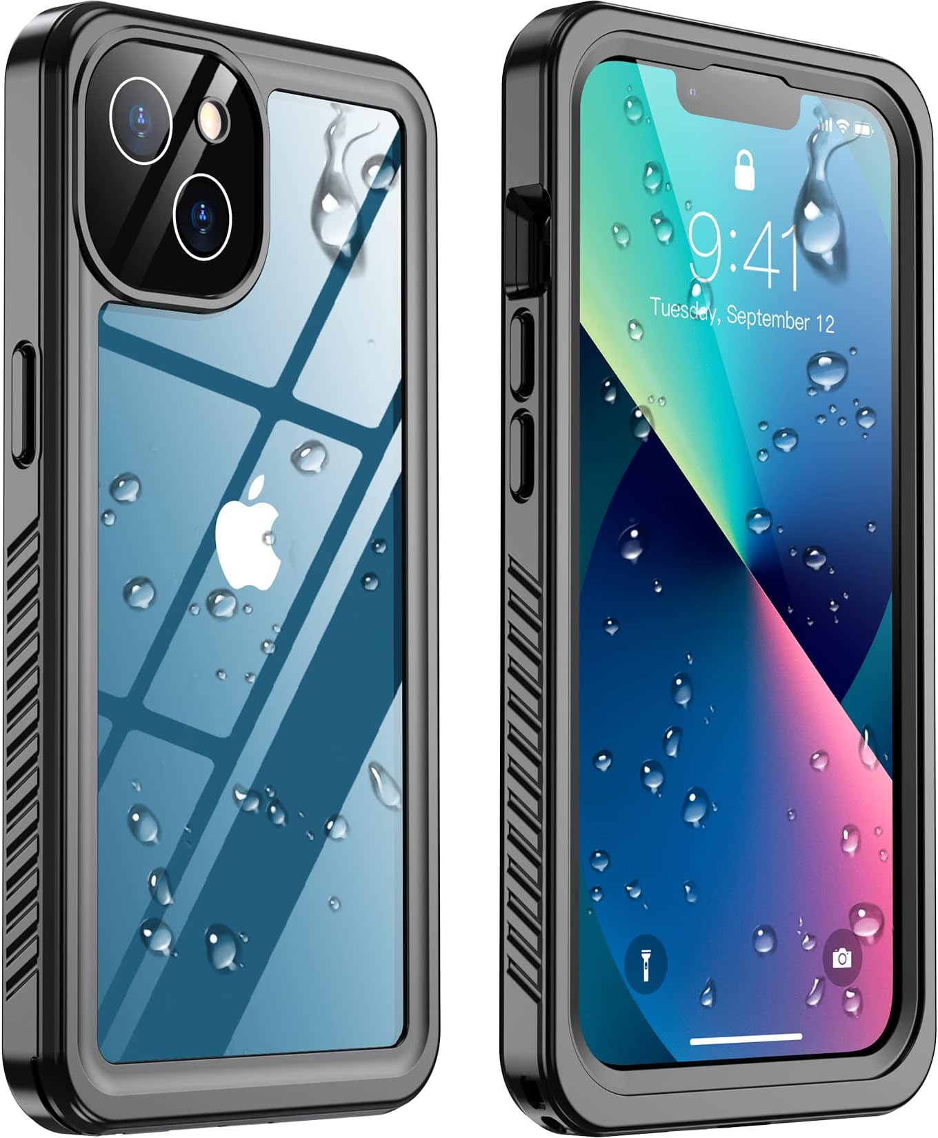 Temdan for iPhone 13 Case Waterproof,Built-in 9H Tempered Glass Screen Protector [IP68 Underwater][Military-Grade Protection][Dustproof][Real 360] Full Body Shockproof Case-Black/Clear