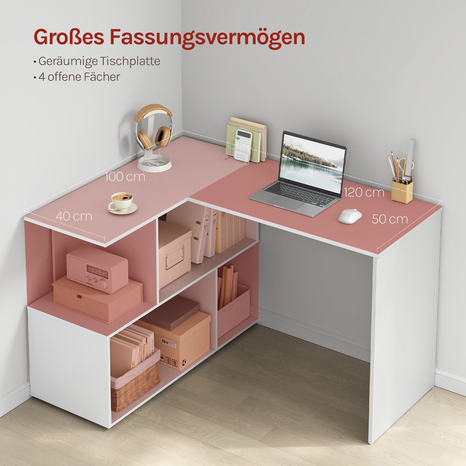 WOLTU Schreibtisch L Form, Eckschreibtisch mit Stauraum, 120x100cm, Bürotisch, Computertisch mit Ablagefächern, PC Tisch, Winkelschreibtisch, Arbeitstisch für Büro Arbeitszimmer, Weiß