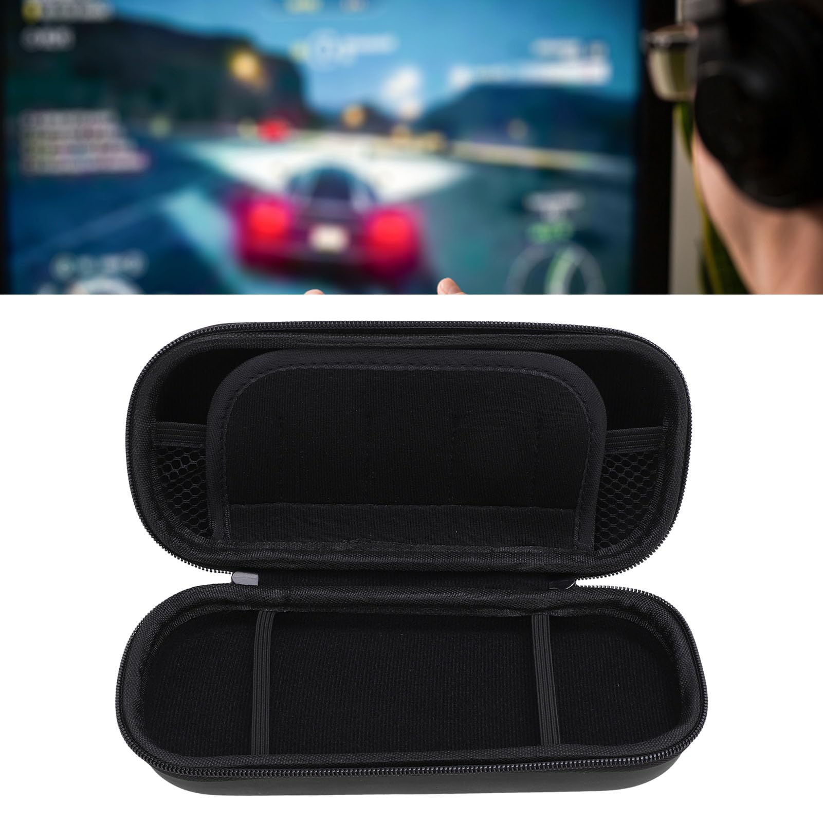 Ausla Custodia da Trasporto per Console 3000, Custodia Impermeabile in EVA con 5 Slot per Giochi e Tasca in Rete, Ideale per i Giocatori in Movimento (BLACK)