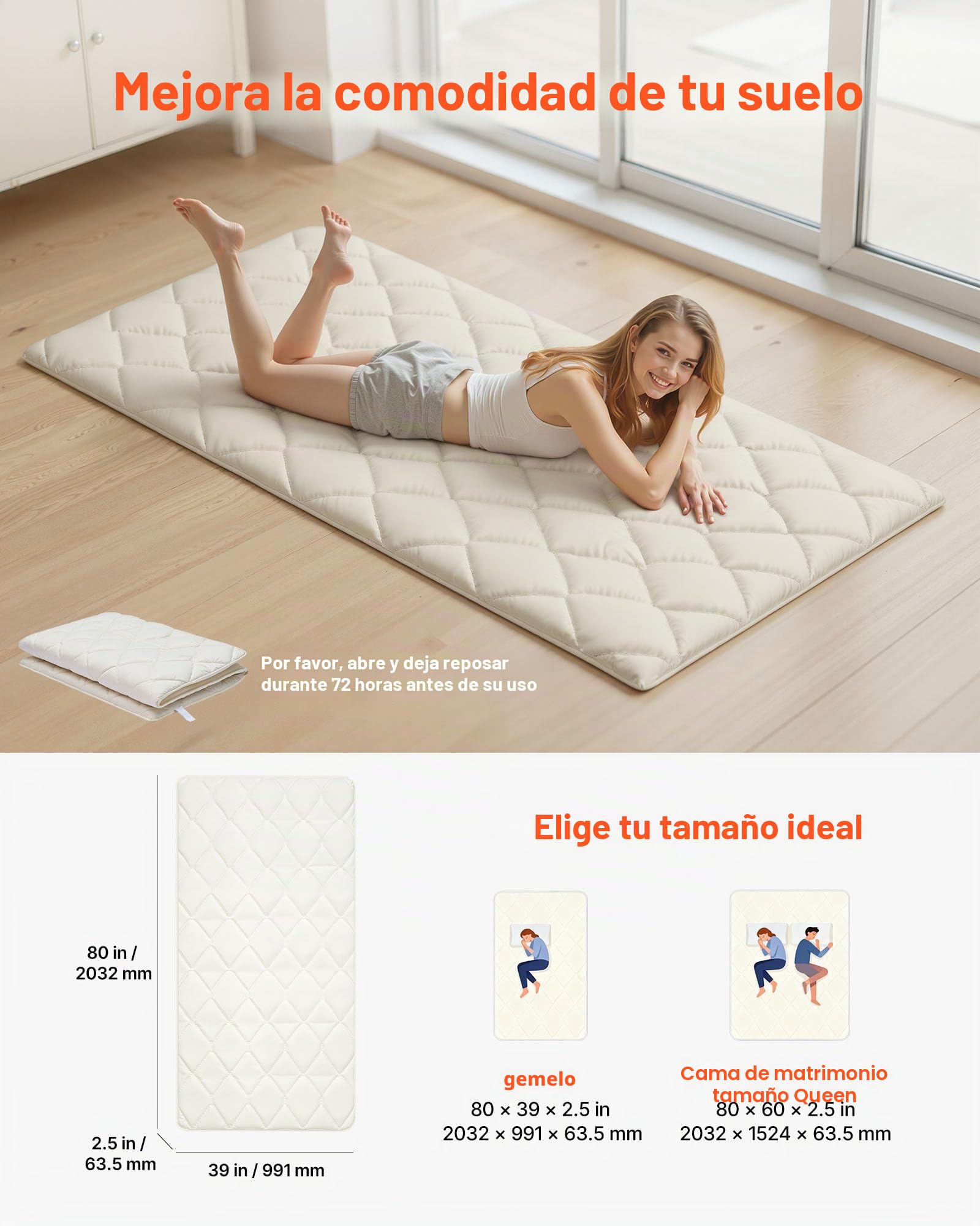 VEVOR Alfombra Tatami Japonesa colchón futón Plegable con Bolsa de Almacenamiento y fijación, Alfombra de Suelo de 9 Capas para Dormir, Dormitorio, meditación, Yoga