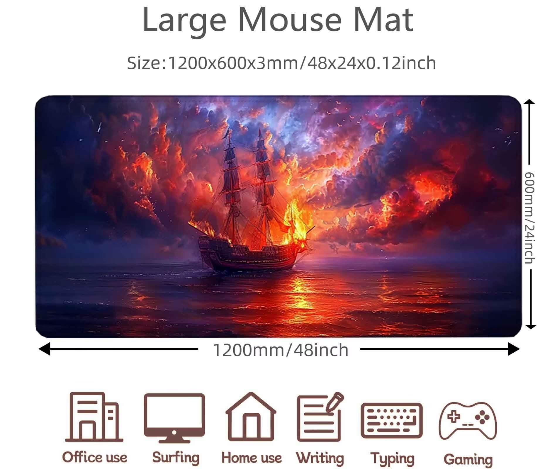 Podkładka pod mysz do łodzi XXL podkładka pod mysz do gier 1200 x 600 mm, wodoodporna podkładka pod mysz czarna podkładka pod mysz z antypoślizgową gumową podstawą i przeszytymi krawędziami do gier