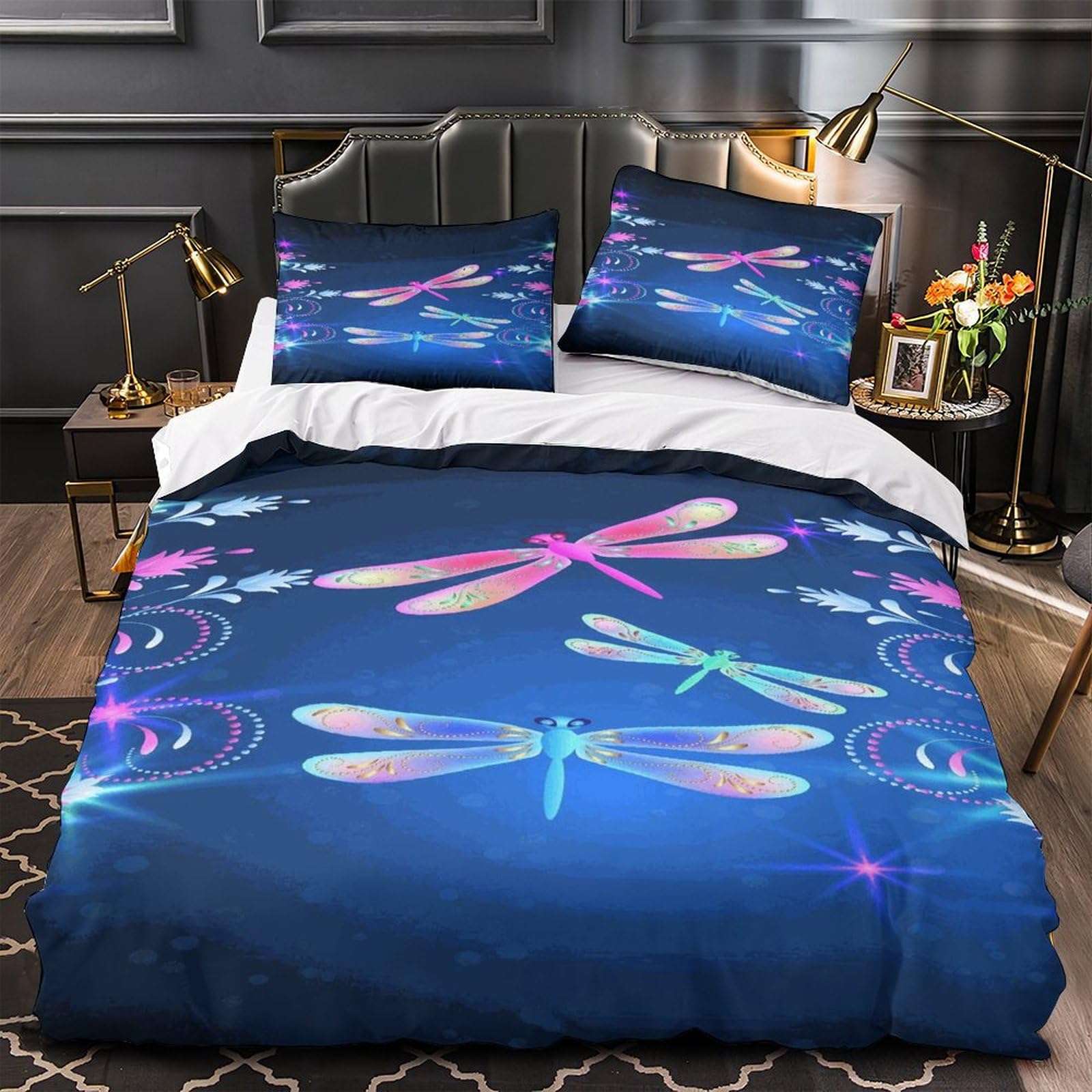 MXRMXR Dragonfly 3D Comforter Cover Set for Kids Adult Teens Duvet Cover 3 Piece Set Bedding Set Quilt Cover with Zipper Closure Soft Microfiber Single（140x200cm）