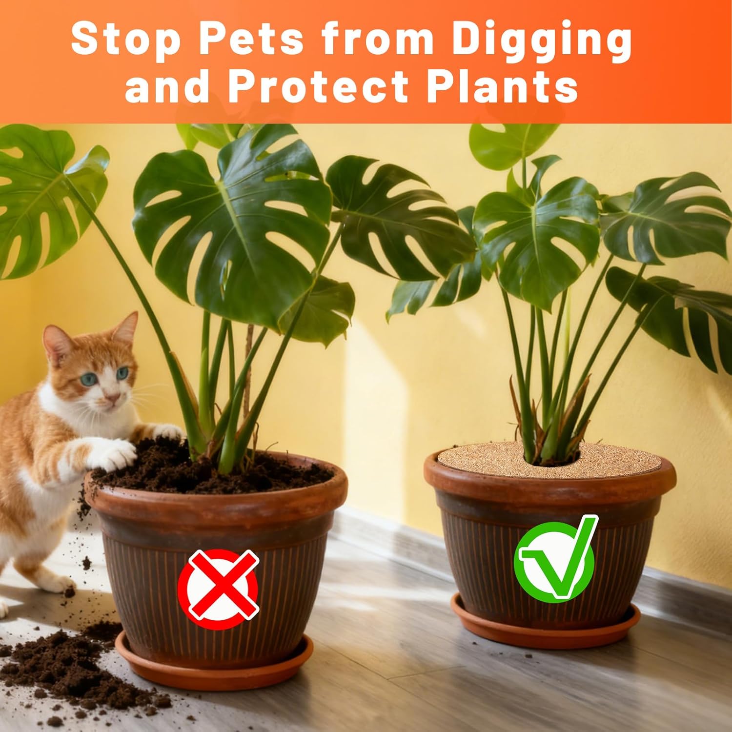 Remiawy Coconut Fiber Tree Ring Mulch Mats, Natural Coco Coir Tree Mulch Ring 24 Inch 4 Pack, Weed Barrier Plant Pot Cover for Soil Protection and Garden Landscaping, Plant Protectors from Cats Indoor