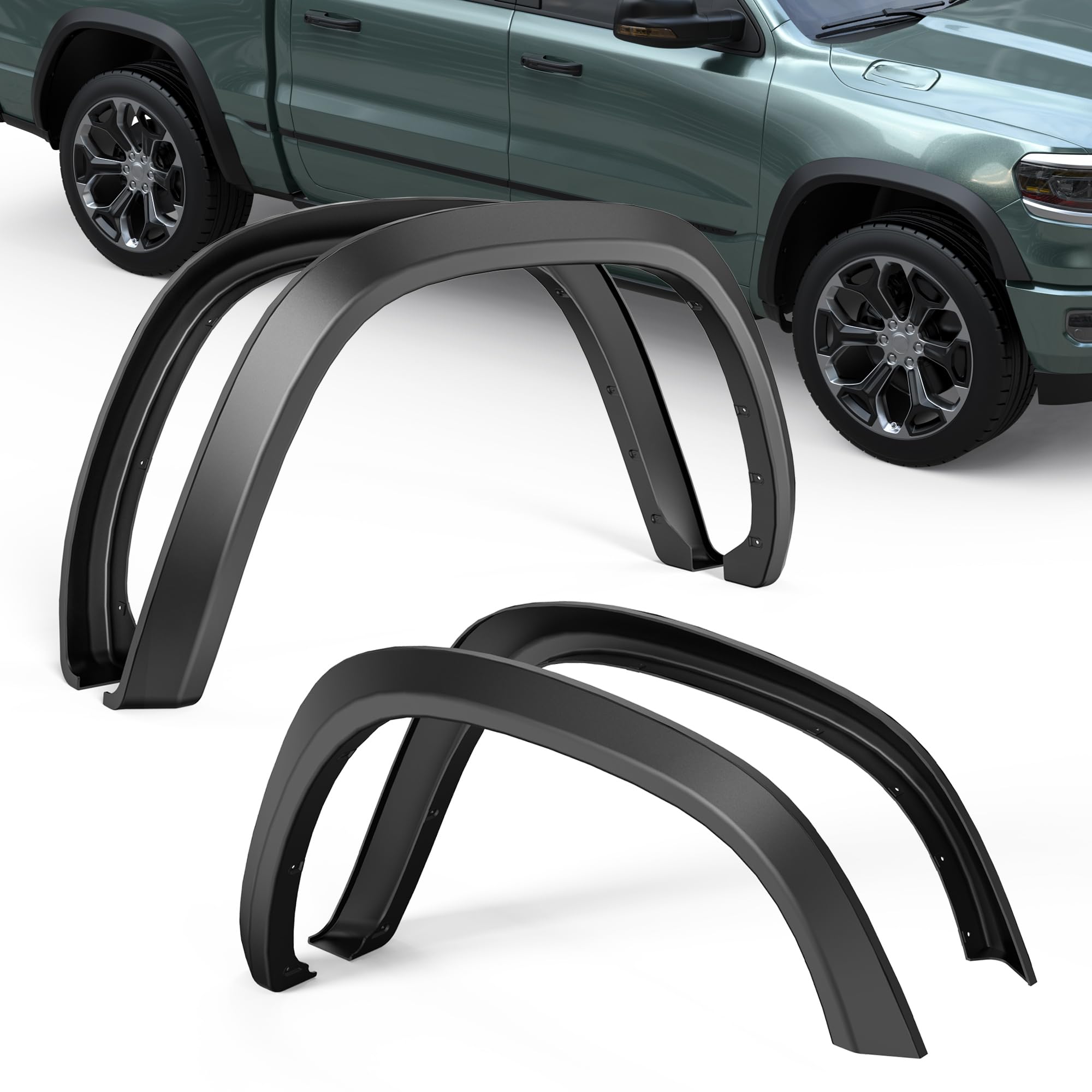 OE Factory Fender Flares Compatible for 2019-2024 Ram 1500 (Not Compatible for Classic Models) Smooth Black Paintable Wheel Flare Front Rear 4PCS