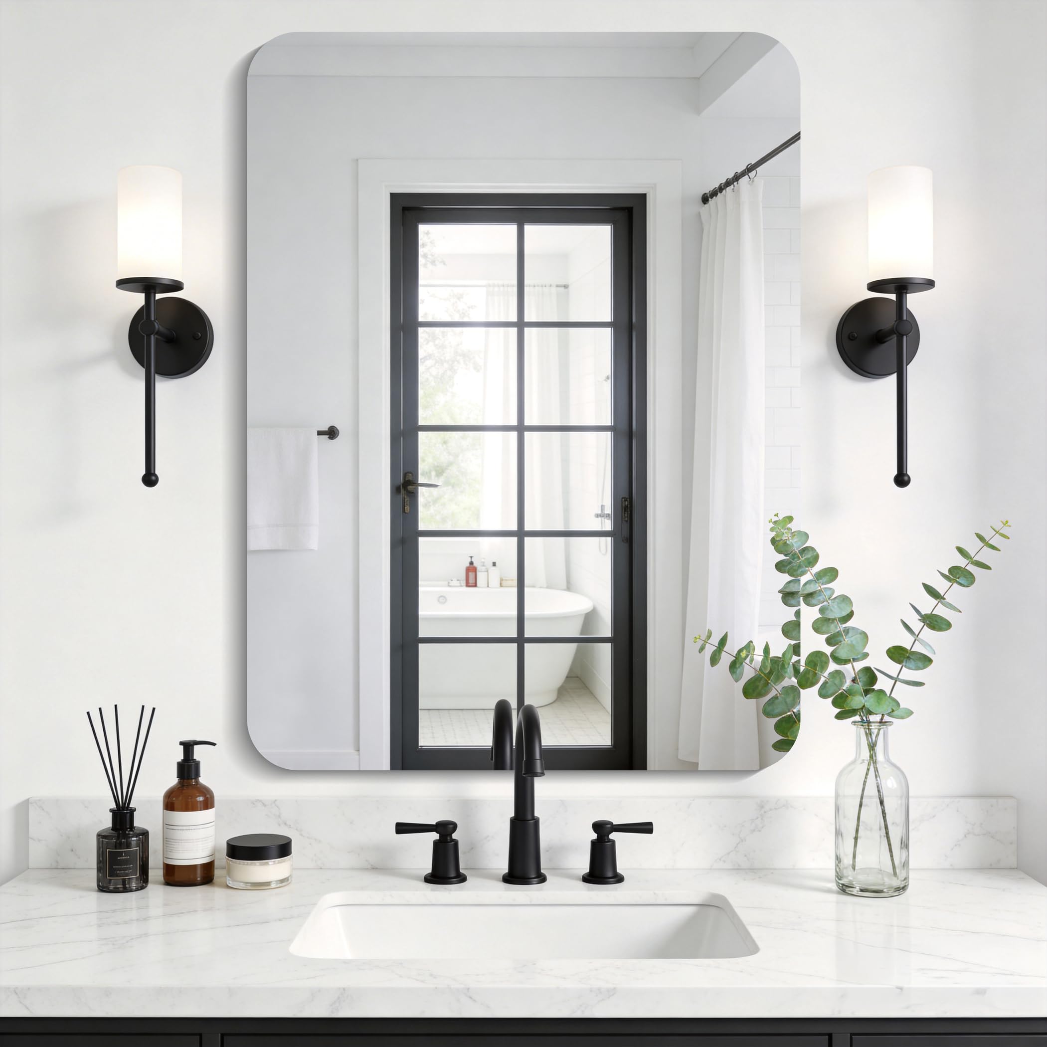 KOCUUY Espejo de baño Rectangular sin Marco, Espejo de Pared de 60 x 80 cm, Espejo con Cristal irrompible, reflexión HD, Esquinas Redondeadas, Adecuado para baños, dormitorios o vestidores.