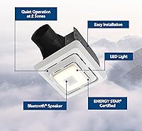 Vista 2 de Broan-NuTone® Roomside Series - Ventilador de escape de baño con altavoz Bluetooth con luz LED, 70 CFM 2 Sones, ENERGY STAR